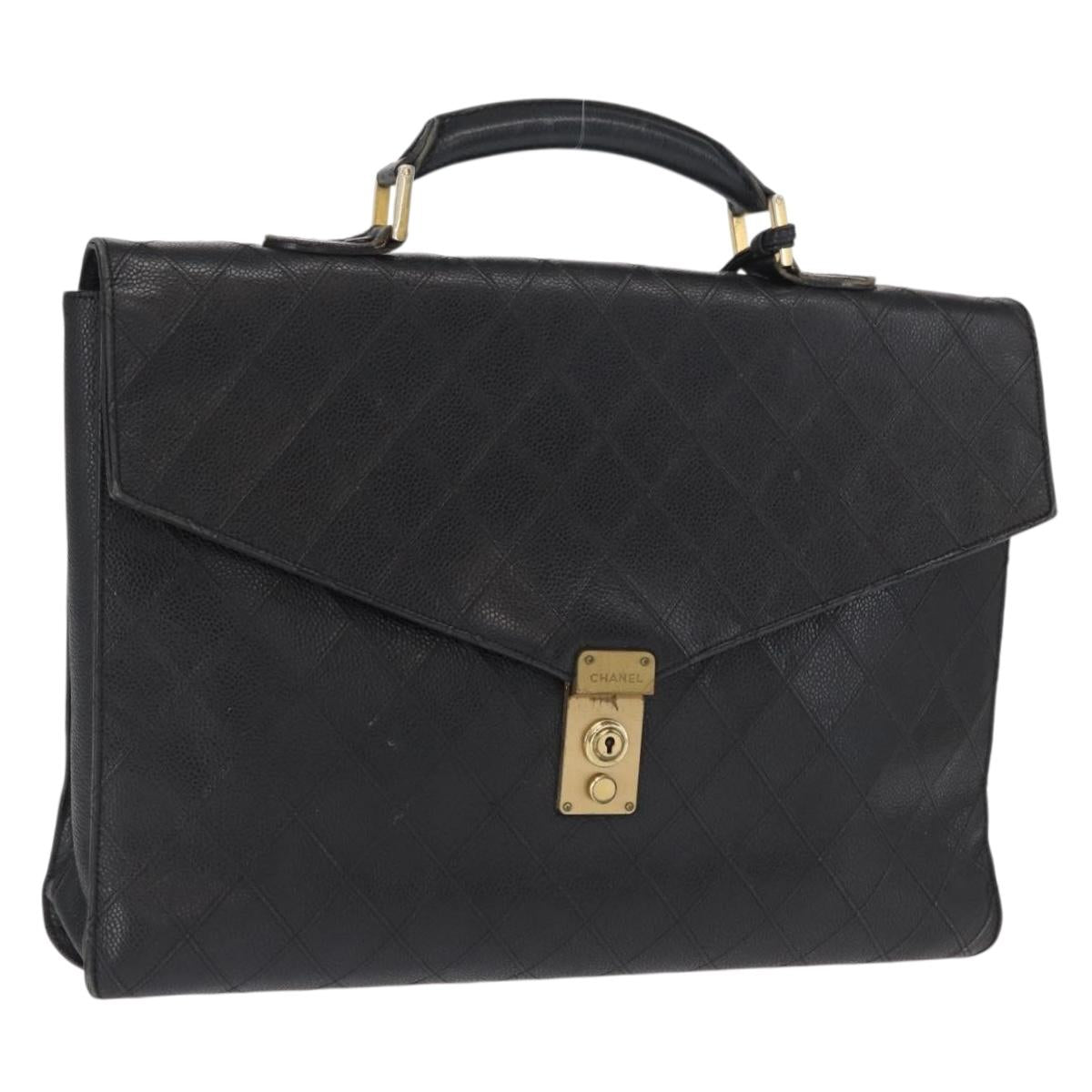 CHANEL Bicolore Business Bag Caviar Skin Black Gold CC Auth 168561