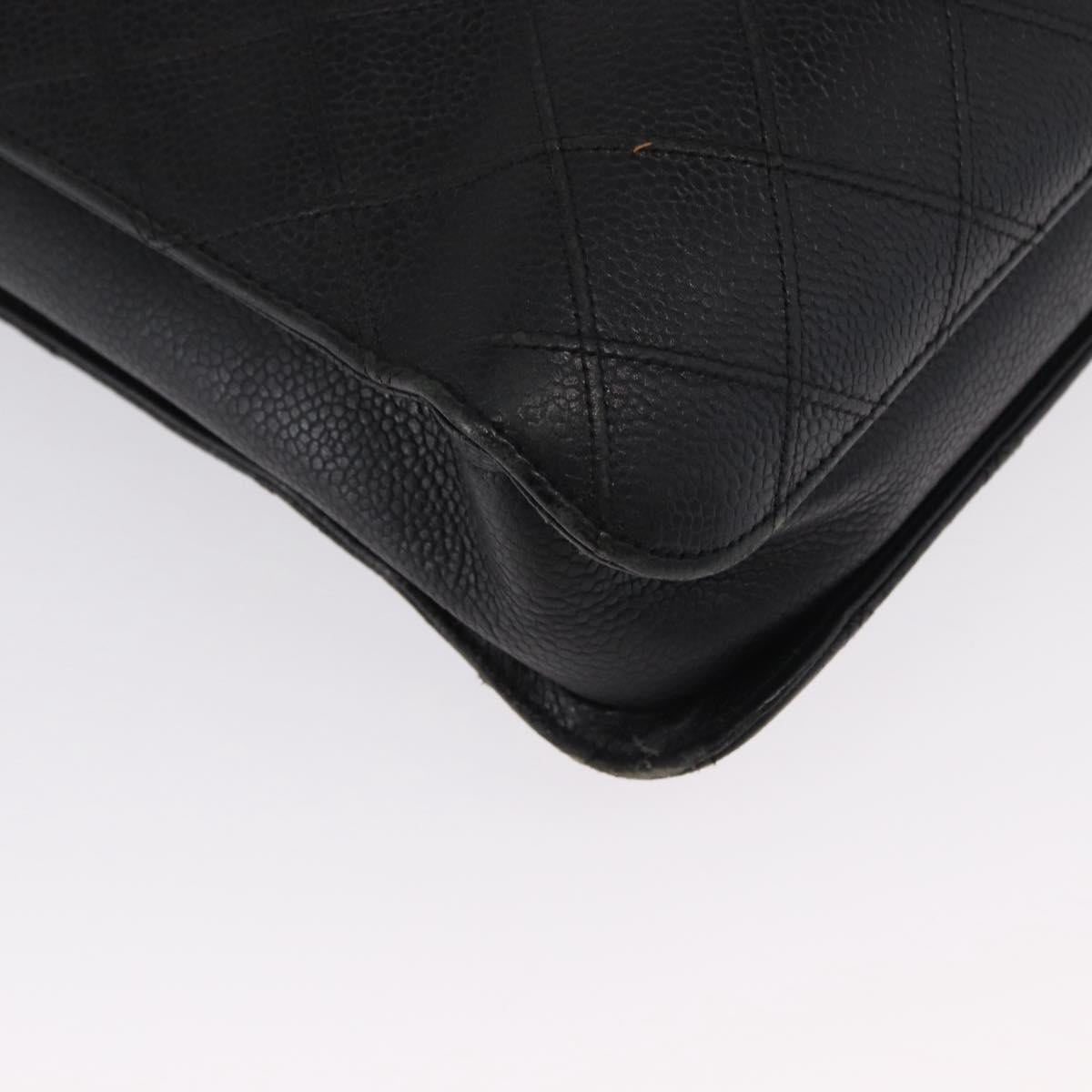 CHANEL Bicolore Business Bag Caviar Skin Black Gold CC Auth 168561