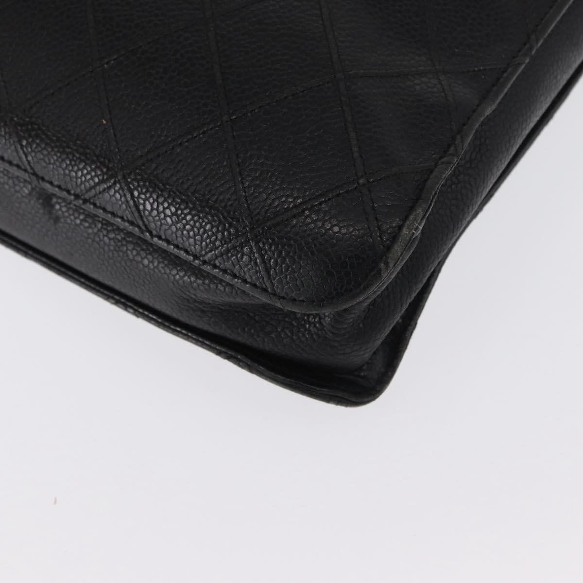 CHANEL Bicolore Business Bag Caviar Skin Black Gold CC Auth 168561