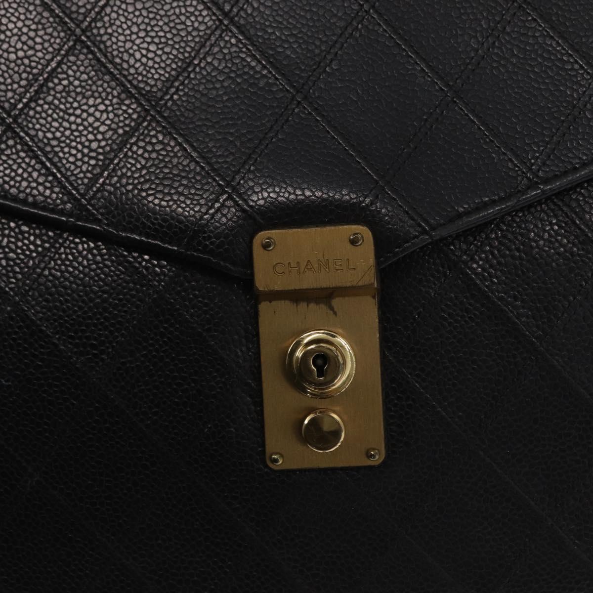 CHANEL Bicolore Business Bag Caviar Skin Black Gold CC Auth 168561