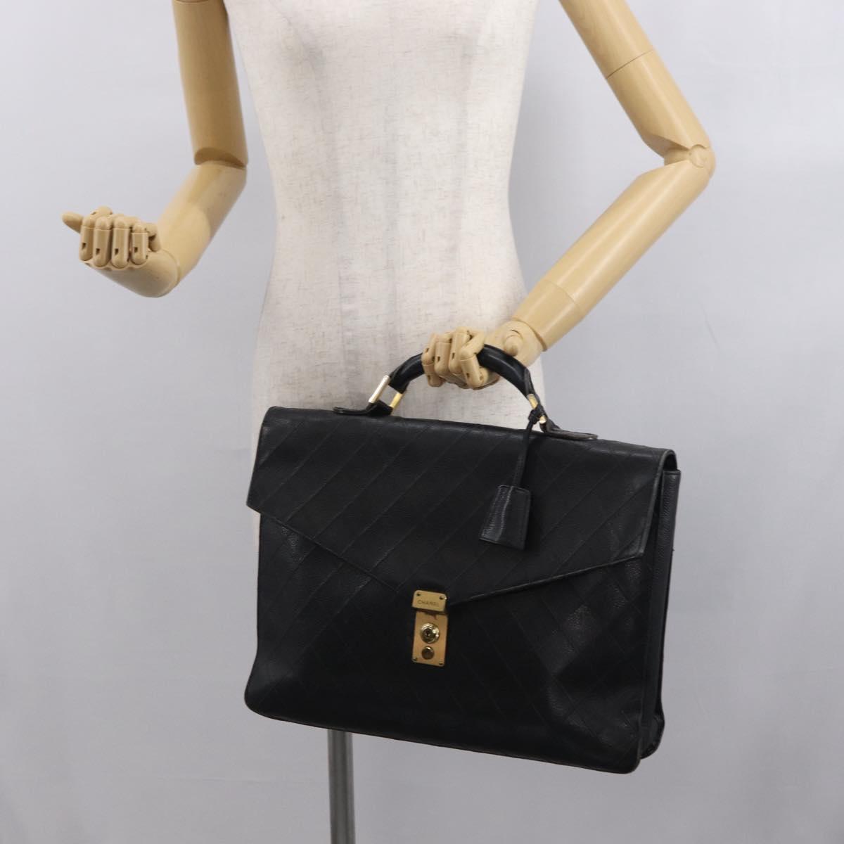 CHANEL Bicolore Business Bag Caviar Skin Black Gold CC Auth 168561