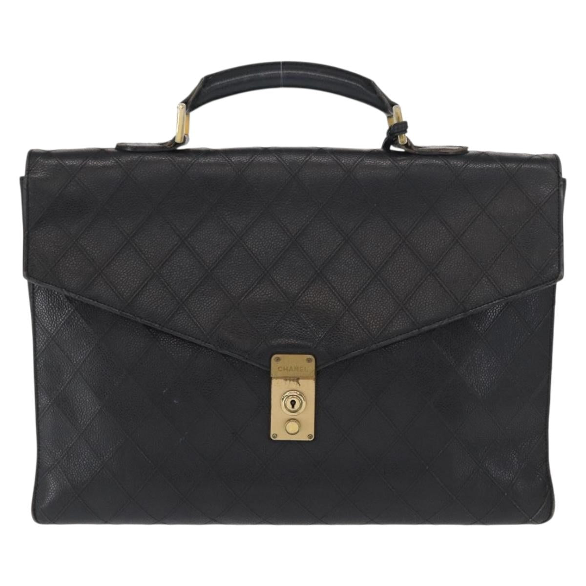 CHANEL Bicolore Business Bag Caviar Skin Black Gold CC Auth 168561