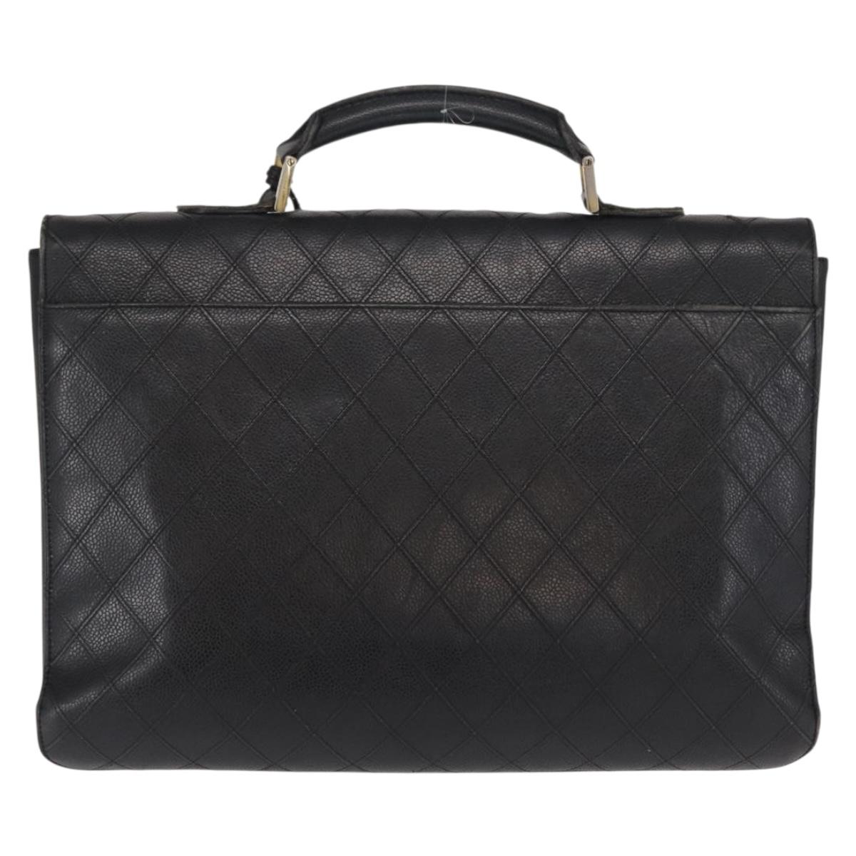 CHANEL Bicolore Business Bag Caviar Skin Black Gold CC Auth 168561