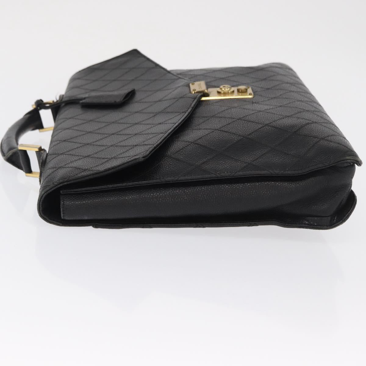 CHANEL Bicolore Business Bag Caviar Skin Black Gold CC Auth 168561