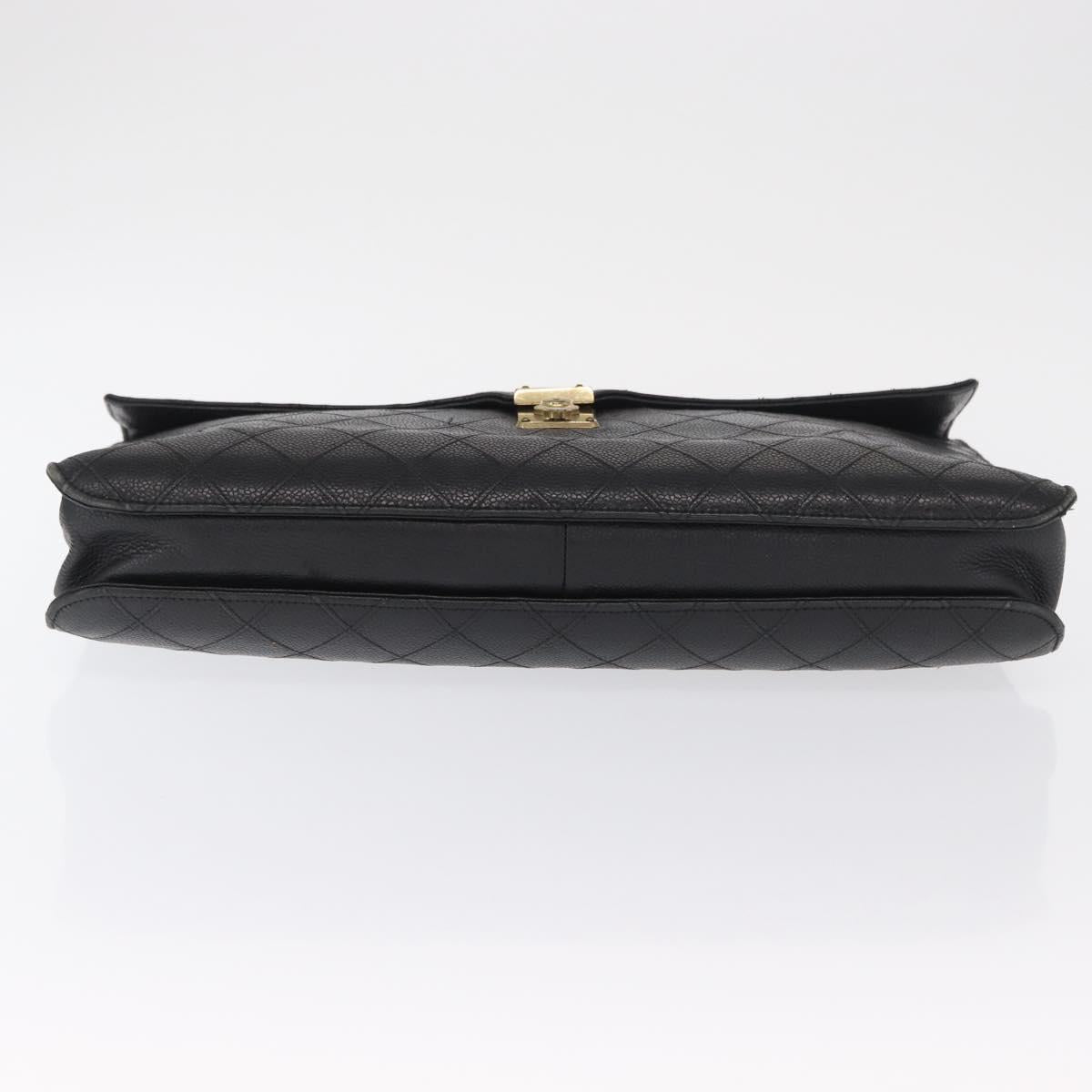 CHANEL Bicolore Business Bag Caviar Skin Black Gold CC Auth 168561