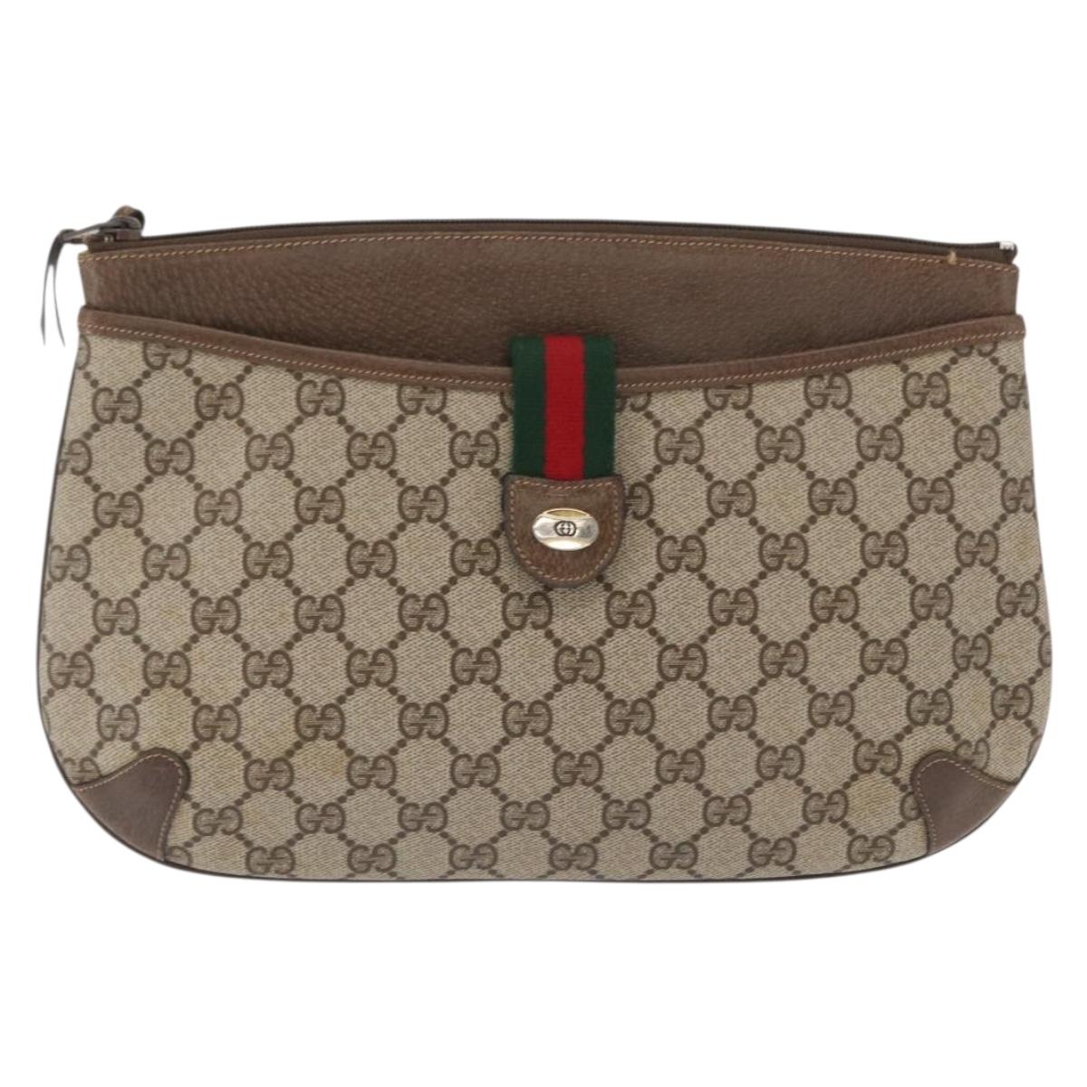 GUCCI GG Supreme Web Sherry Line Shoulder Bag PVC Beige 904 02 026 Auth 168565