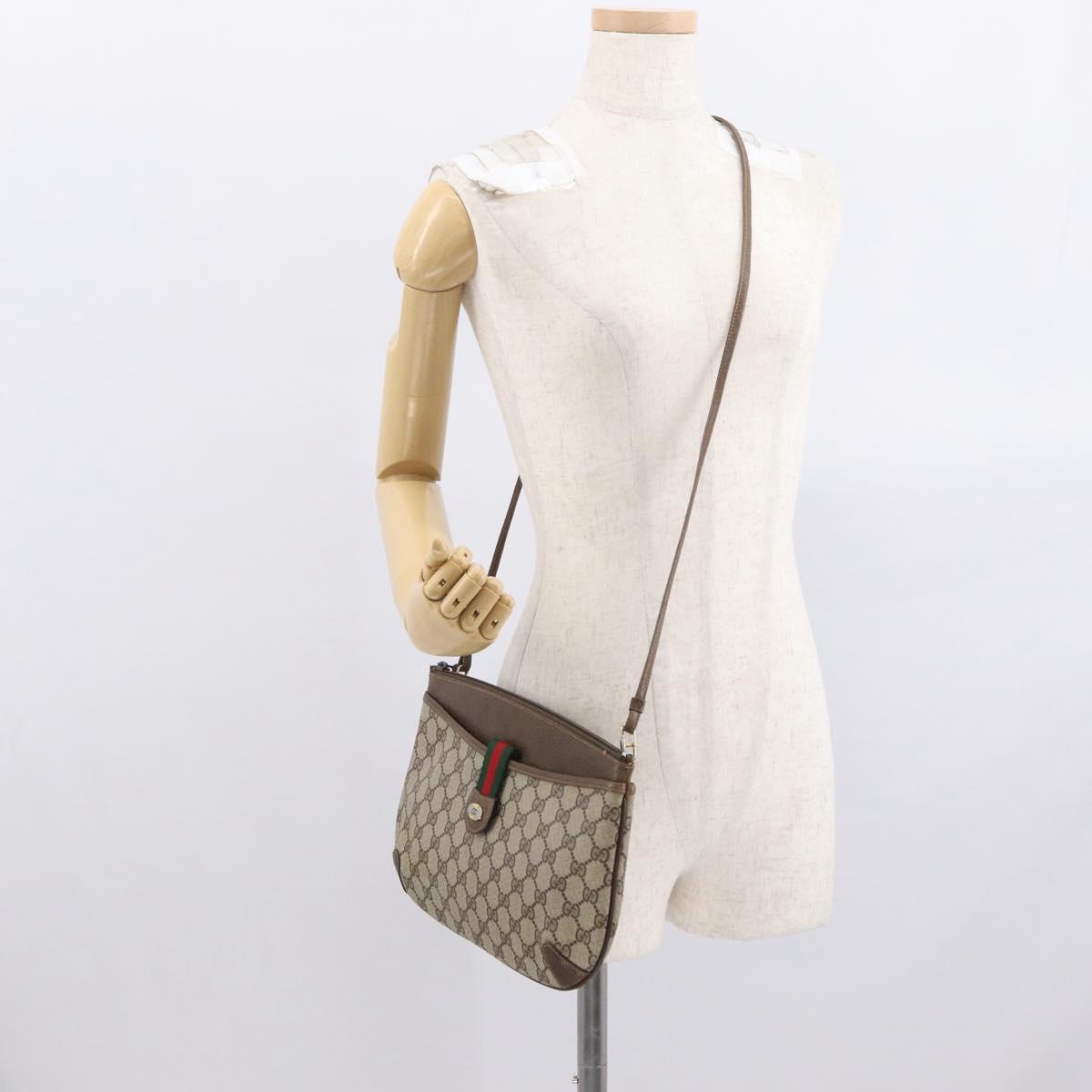 GUCCI GG Supreme Web Sherry Line Shoulder Bag PVC Beige 904 02 026 Auth 168565