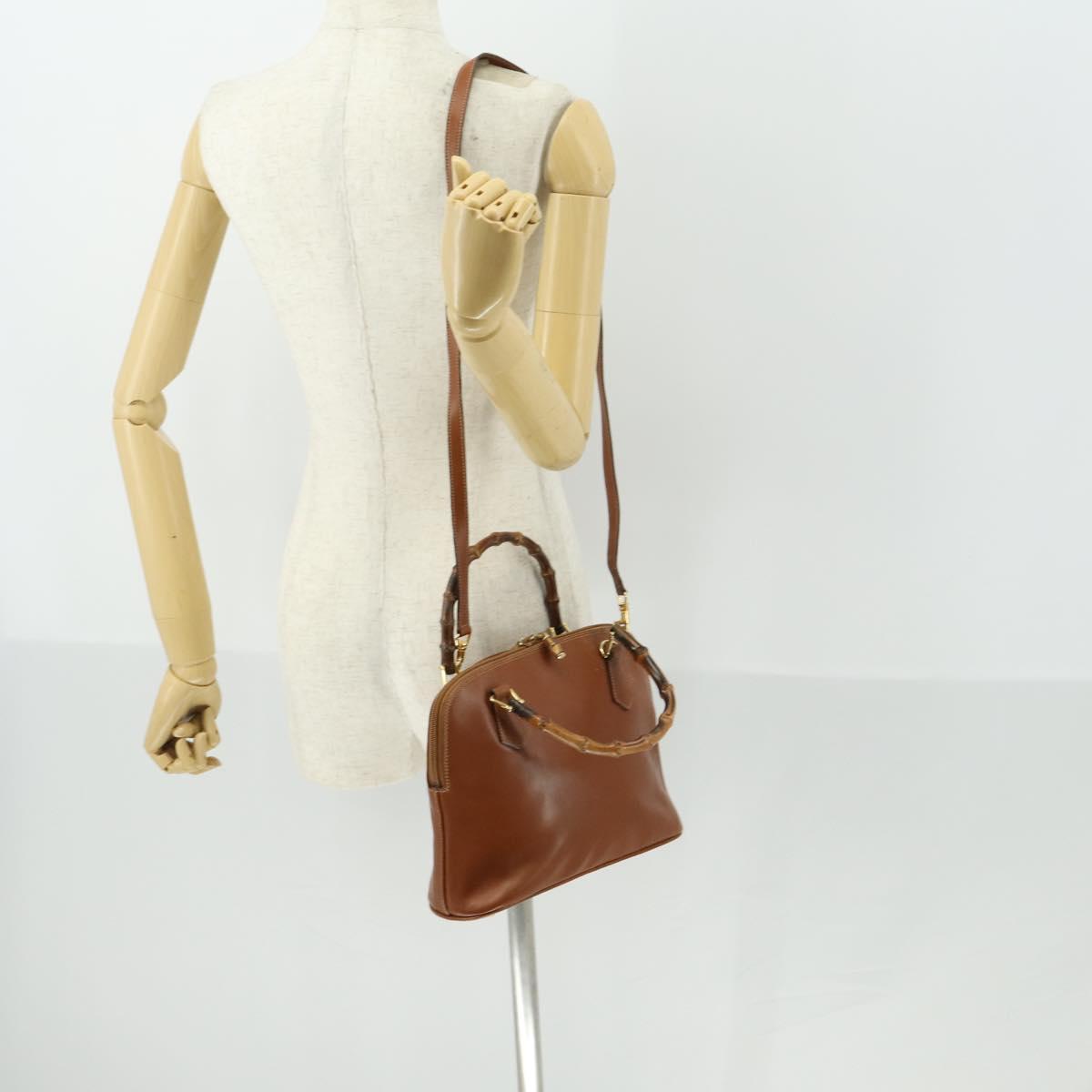 GUCCI Bamboo Hand Bag Leather 2way Brown Gold 000 122 0290 Auth 168572