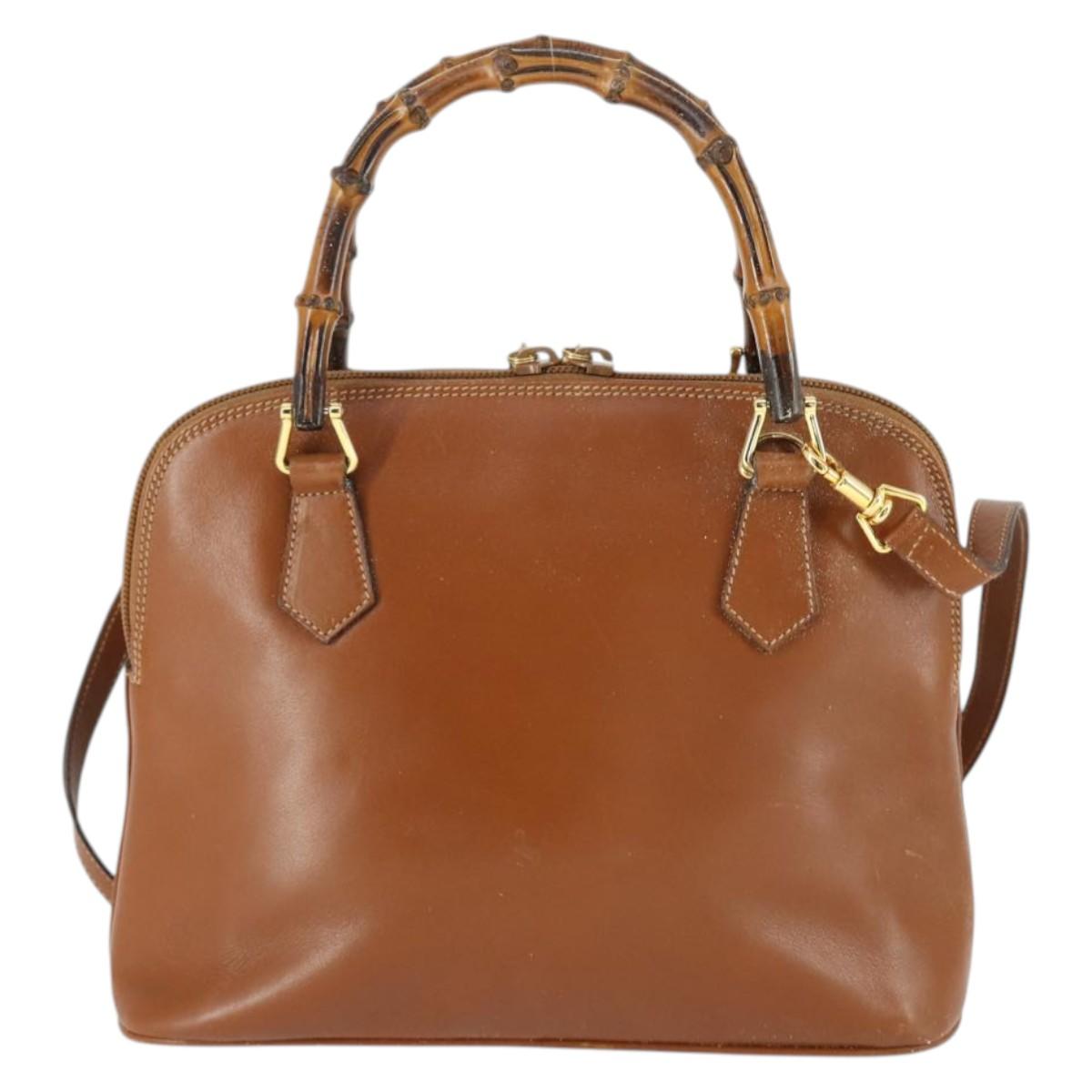 GUCCI Bamboo Hand Bag Leather 2way Brown Gold 000 122 0290 Auth 168572