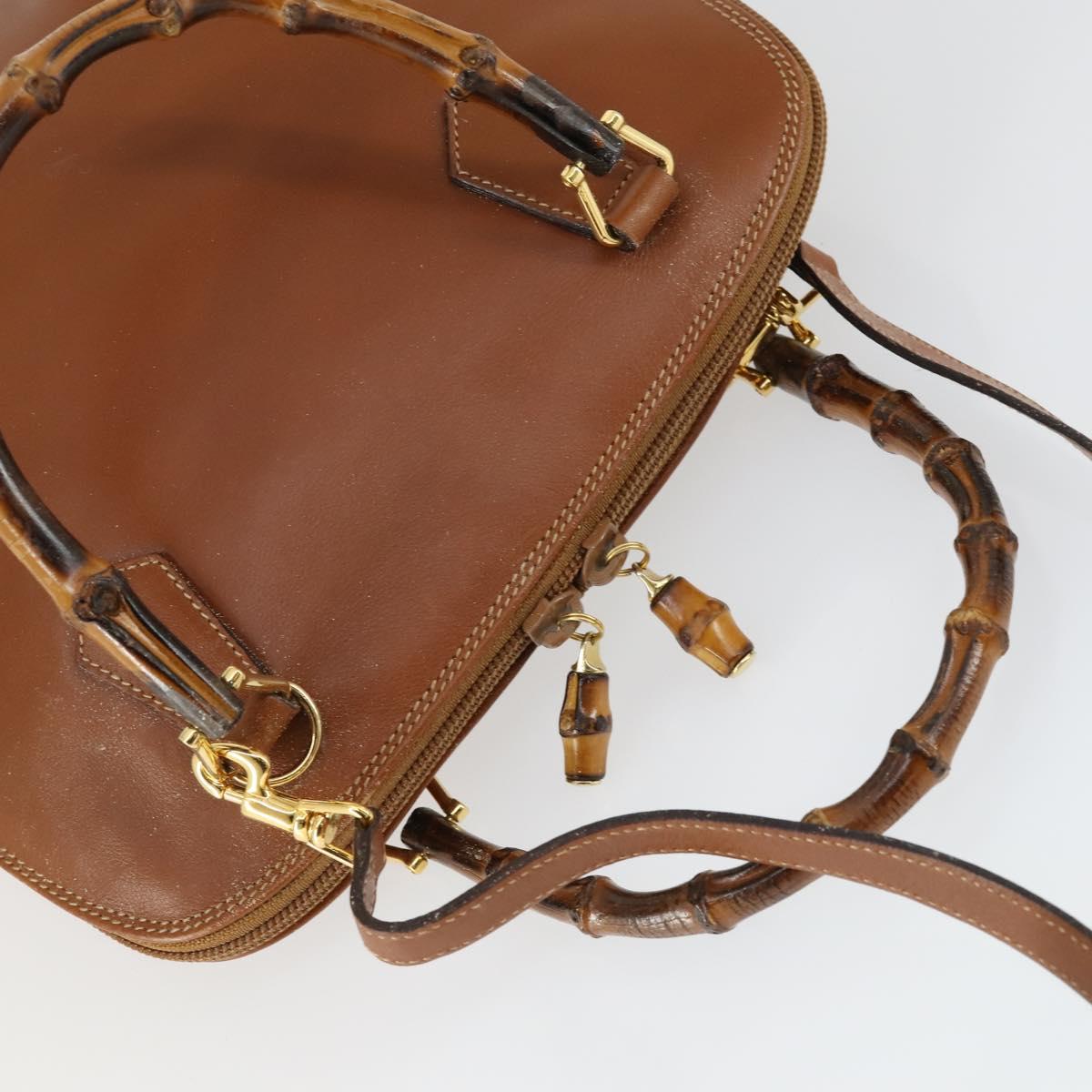 GUCCI Bamboo Hand Bag Leather 2way Brown Gold 000 122 0290 Auth 168572