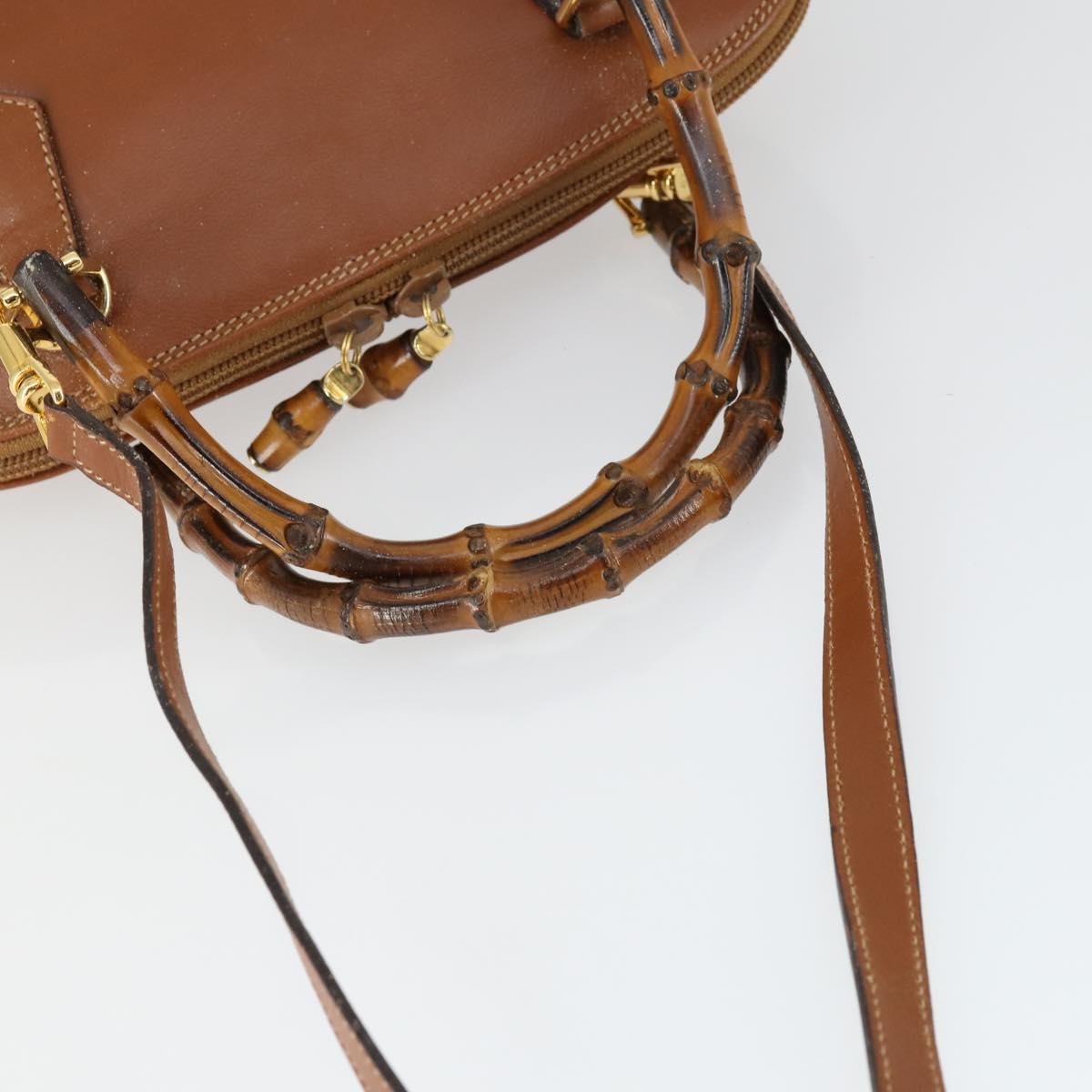 GUCCI Bamboo Hand Bag Leather 2way Brown Gold 000 122 0290 Auth 168572