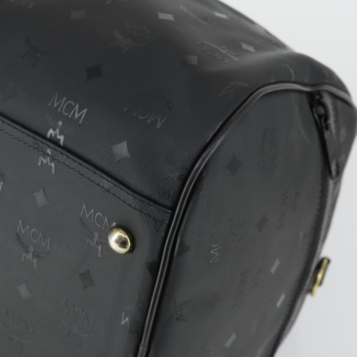 MCM Logogram Vicetos Boston Bag PVC Black Gold Auth 168574