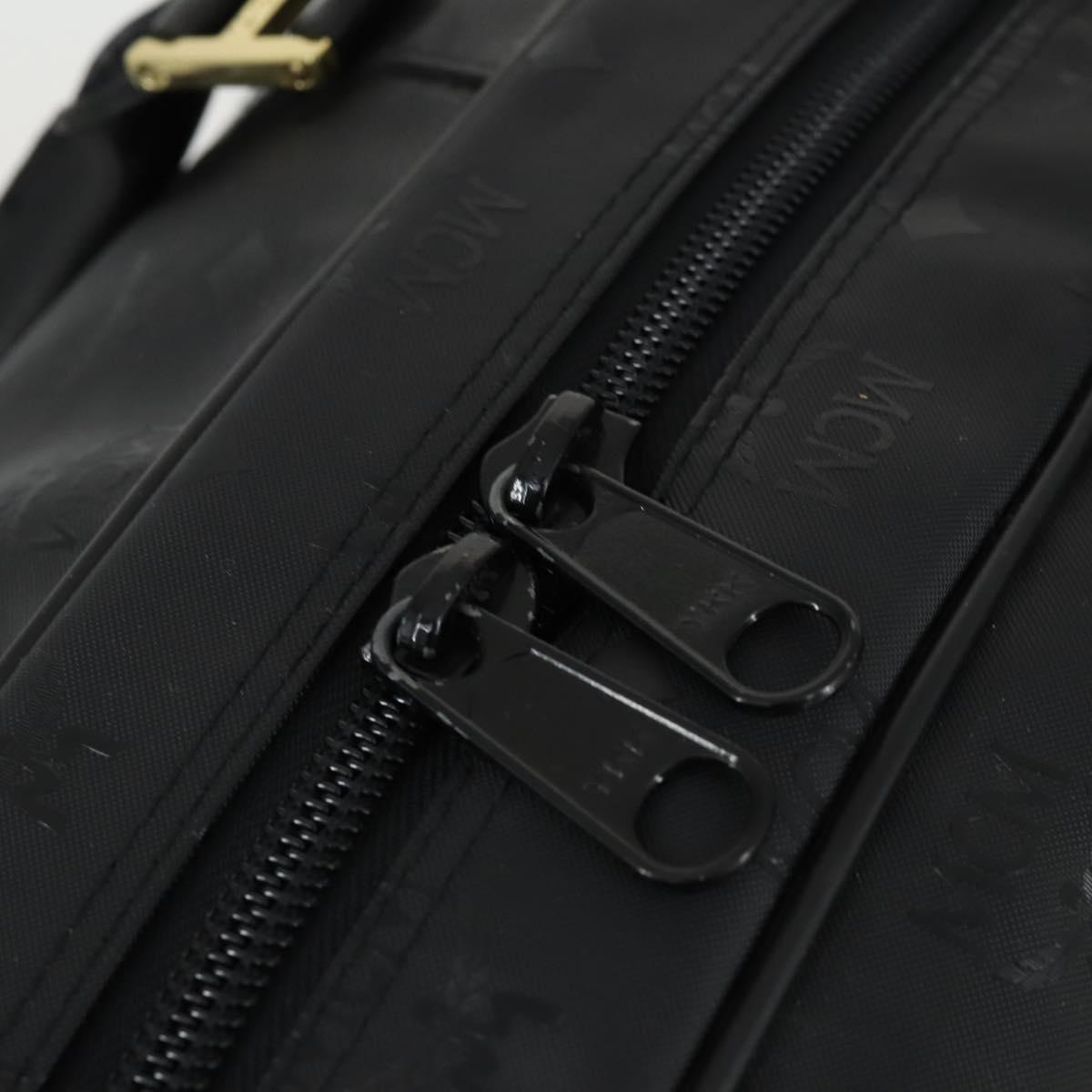 MCM Logogram Vicetos Boston Bag PVC Black Gold Auth 168574