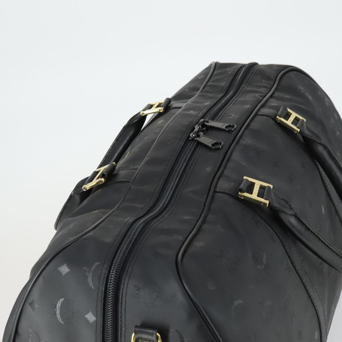 MCM Logogram Vicetos Boston Bag PVC Black Gold Auth 168574