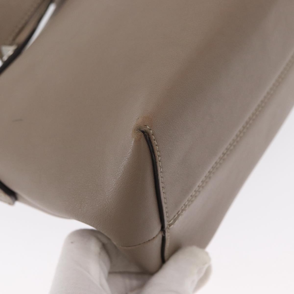 FENDI By The Way Shoulder Bag Leather Beige Silver Auth 168582