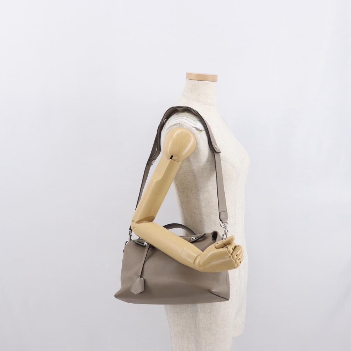 FENDI By The Way Shoulder Bag Leather Beige Silver Auth 168582