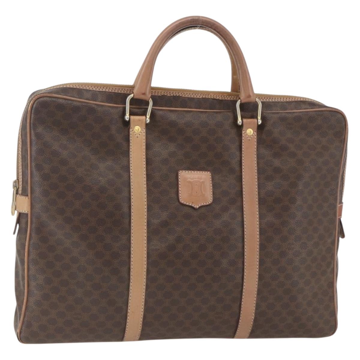 CELINE Macadam Canvas Business Bag PVC Leather Brown Gold Auth 168602