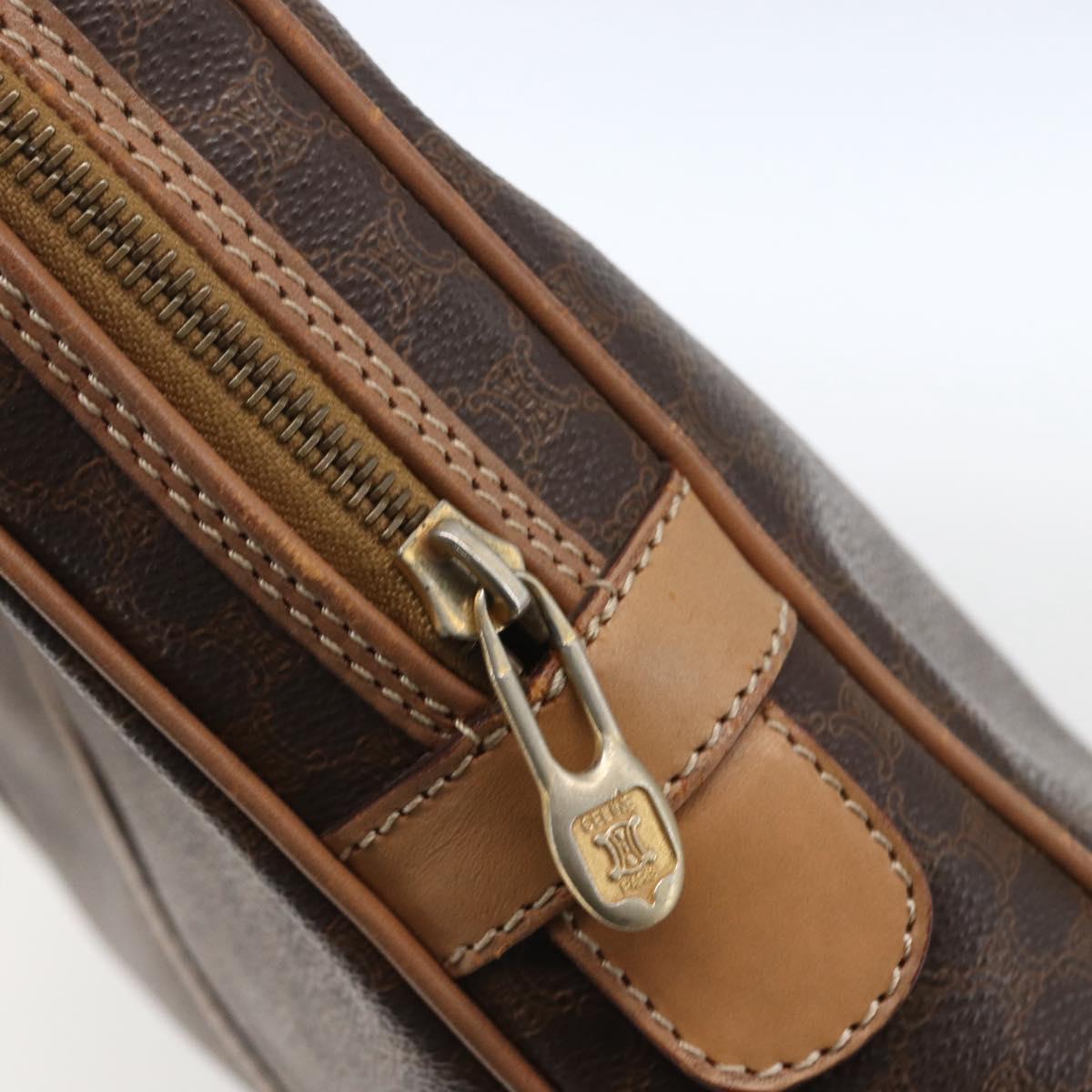 CELINE Macadam Canvas Business Bag PVC Leather Brown Gold Auth 168602