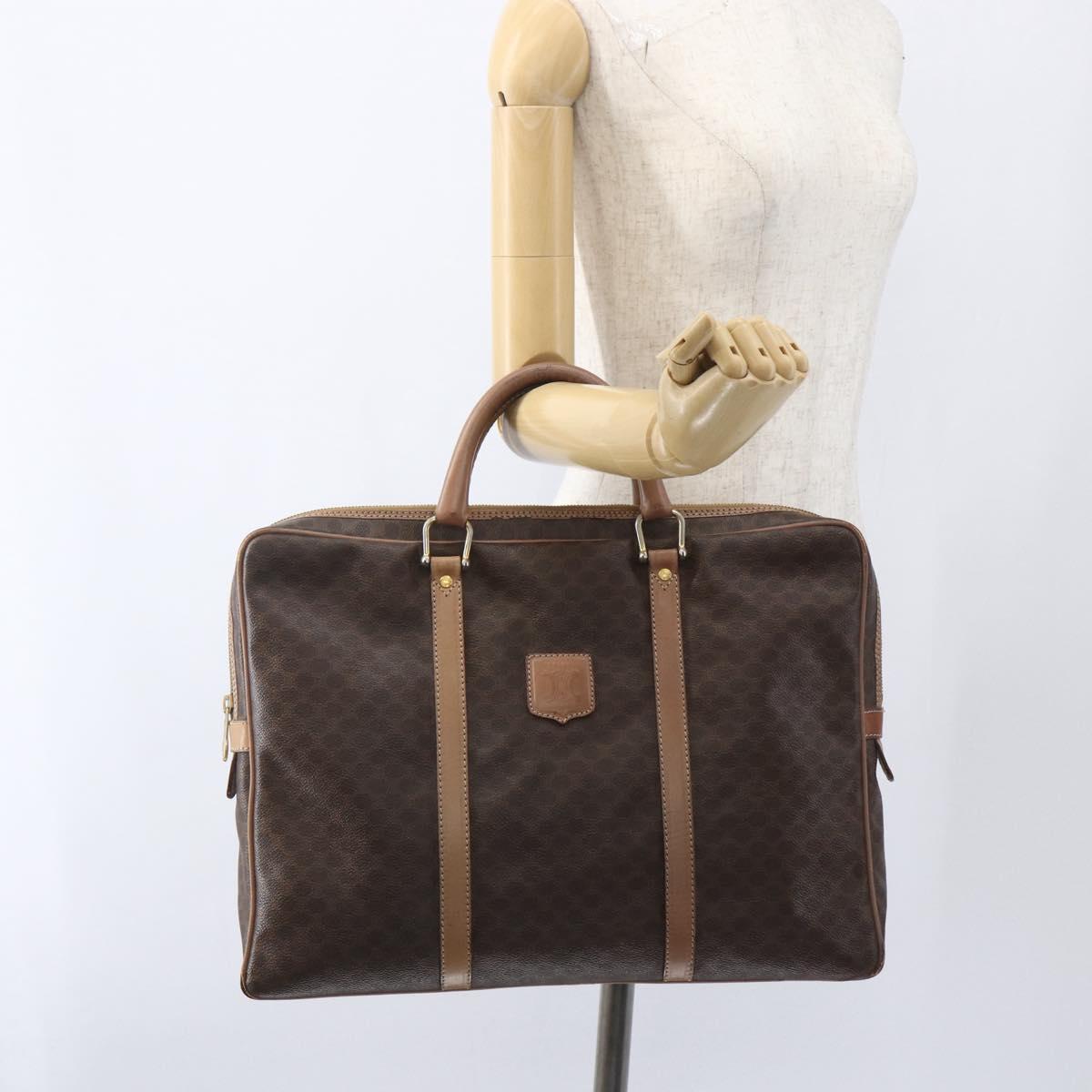 CELINE Macadam Canvas Business Bag PVC Leather Brown Gold Auth 168602