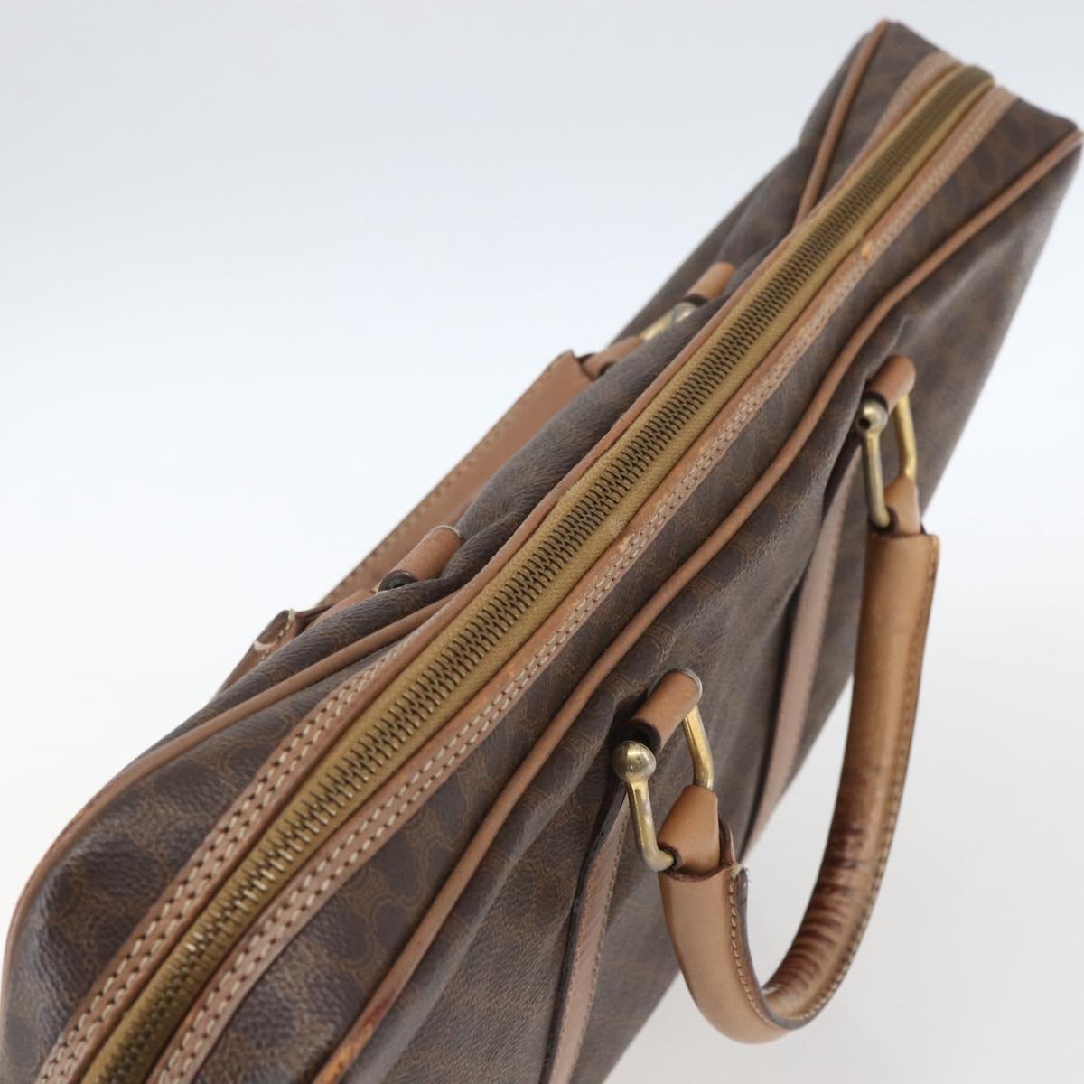 CELINE Macadam Canvas Business Bag PVC Leather Brown Gold Auth 168602
