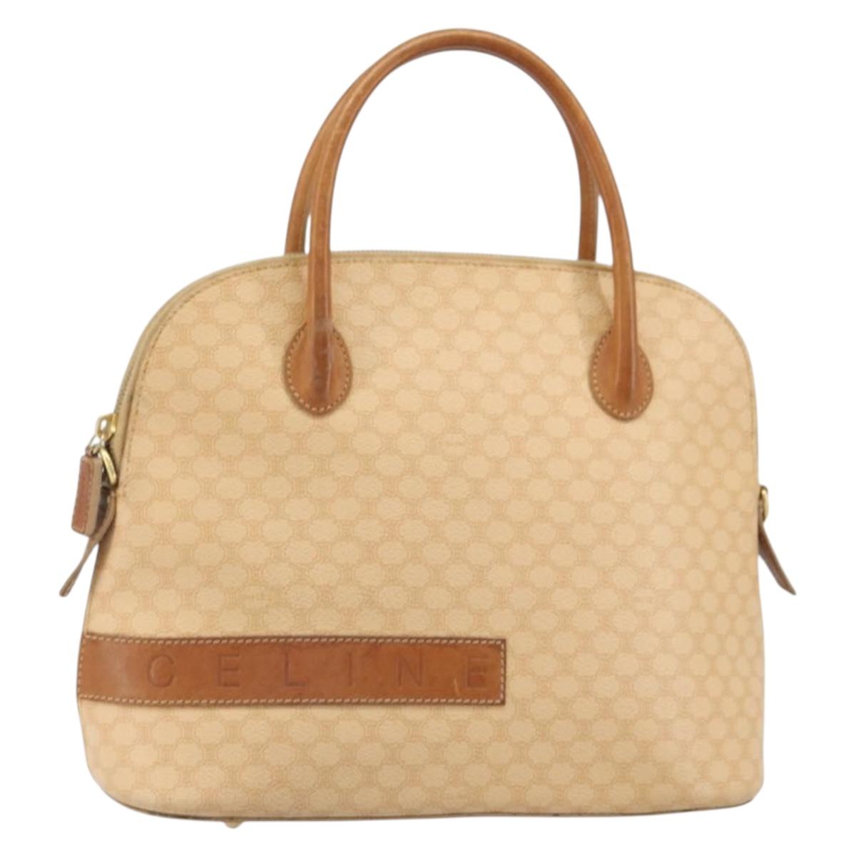 CELINE Macadam Canvas Hand Bag PVC Beige Gold Auth 168604
