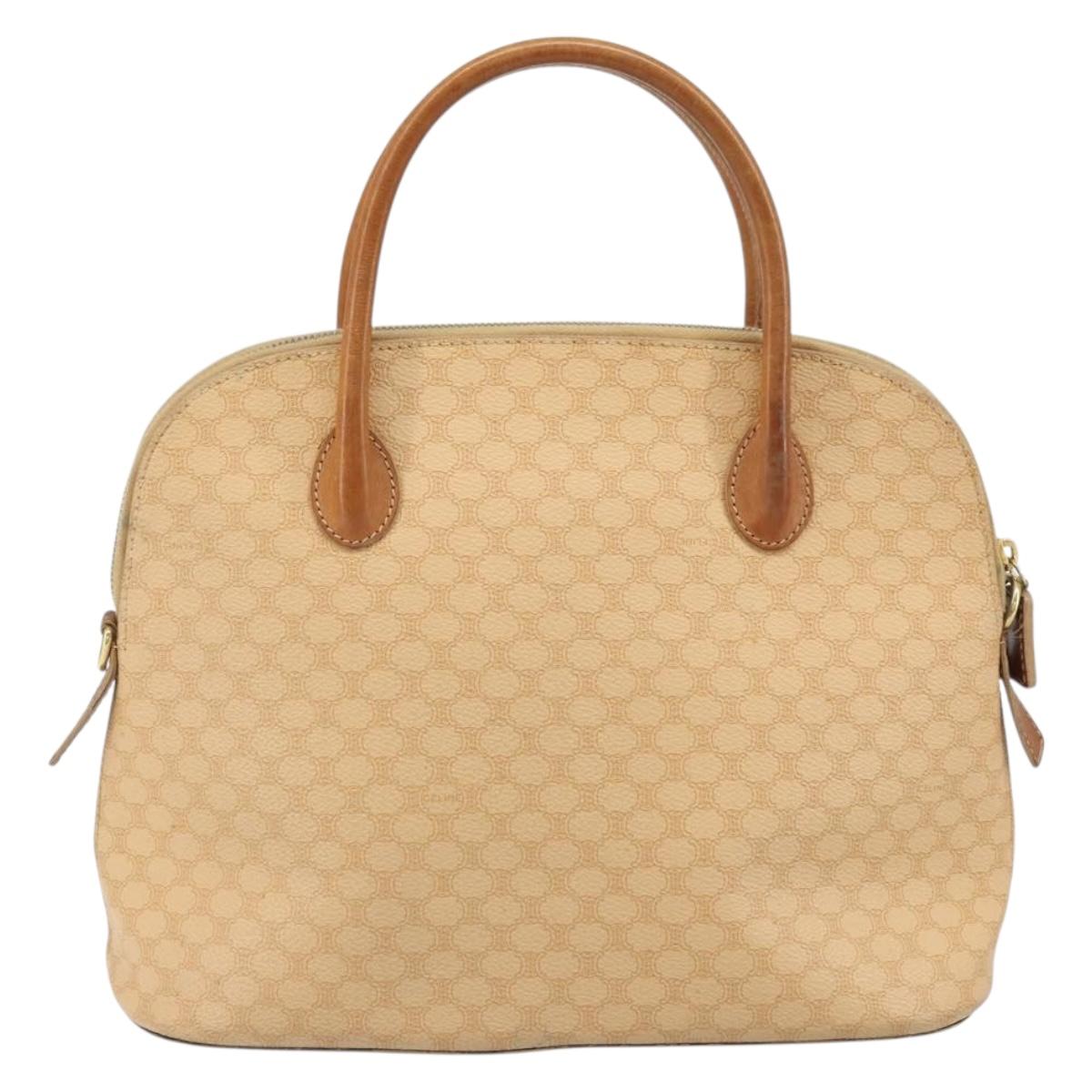 CELINE Macadam Canvas Hand Bag PVC Beige Gold Auth 168604