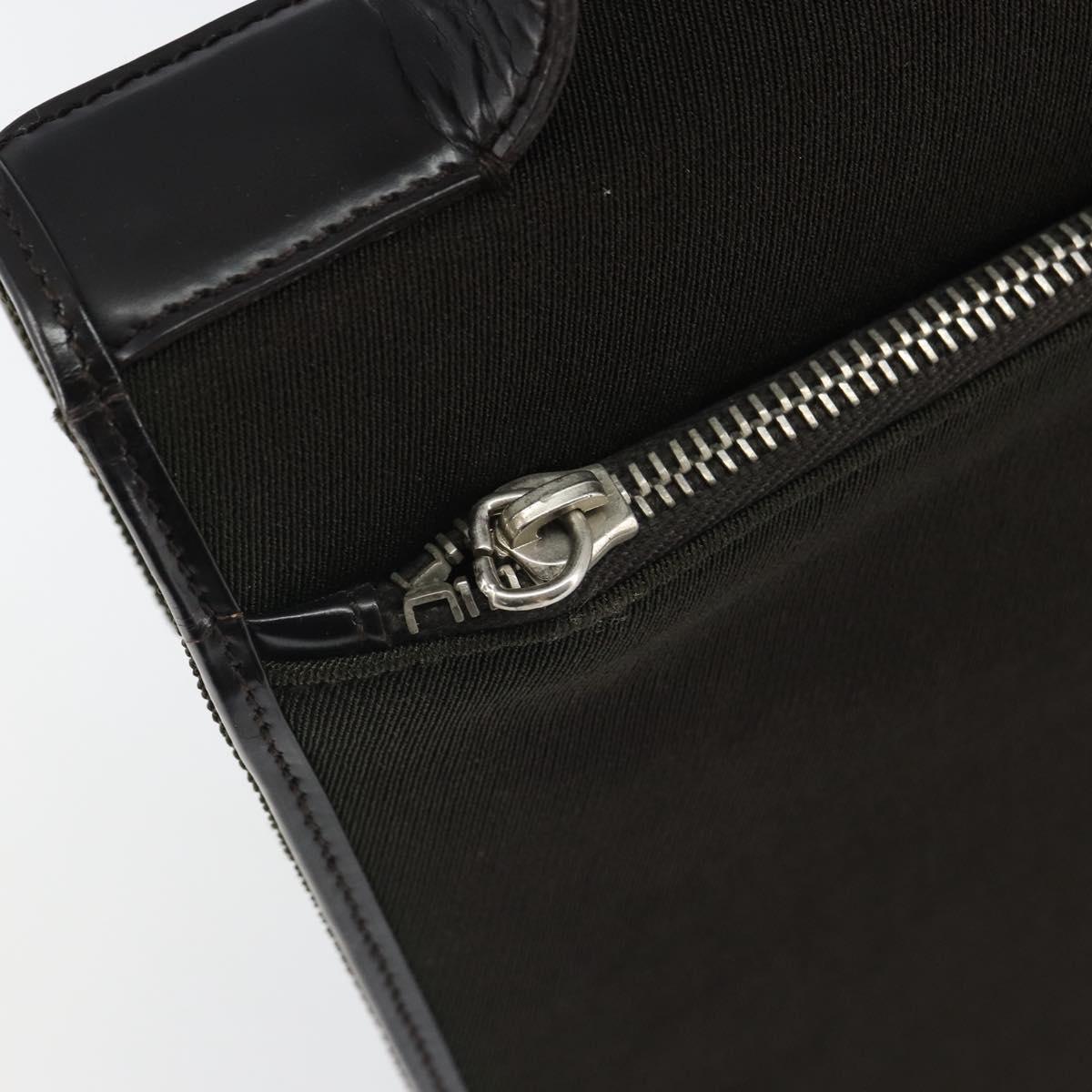 PRADA Hand Bag Cotton Khaki Silver Auth 168612