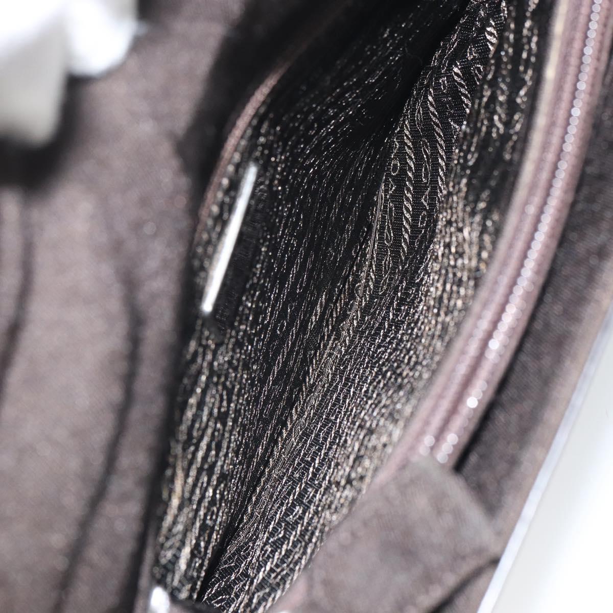 PRADA Hand Bag Cotton Khaki Silver Auth 168612