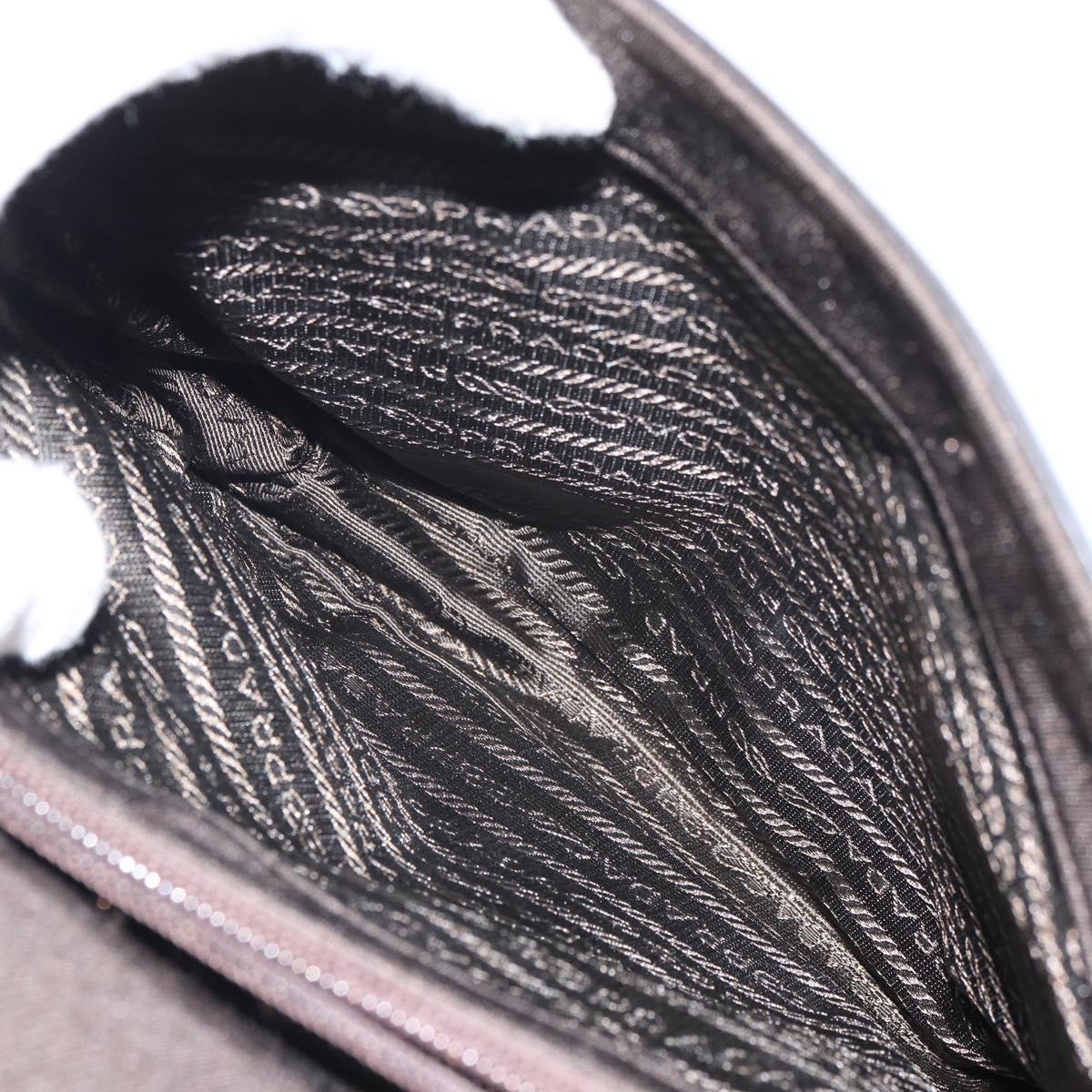 PRADA Hand Bag Cotton Khaki Silver Auth 168612