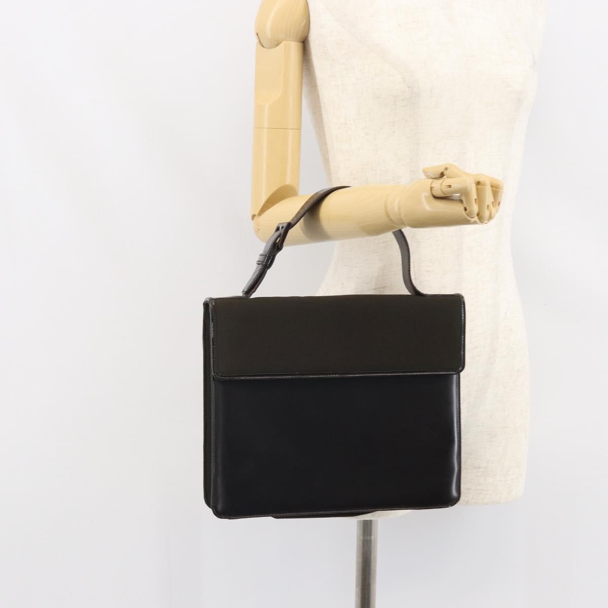 PRADA Hand Bag Cotton Khaki Silver Auth 168612