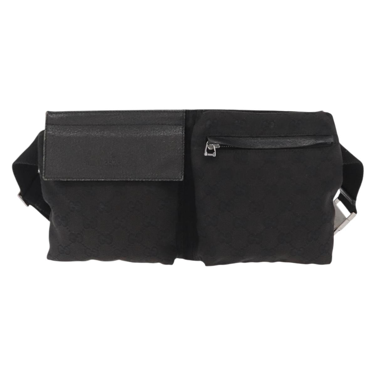 GUCCI GG Canvas Waist bag Black Silver 28566 Auth 168615