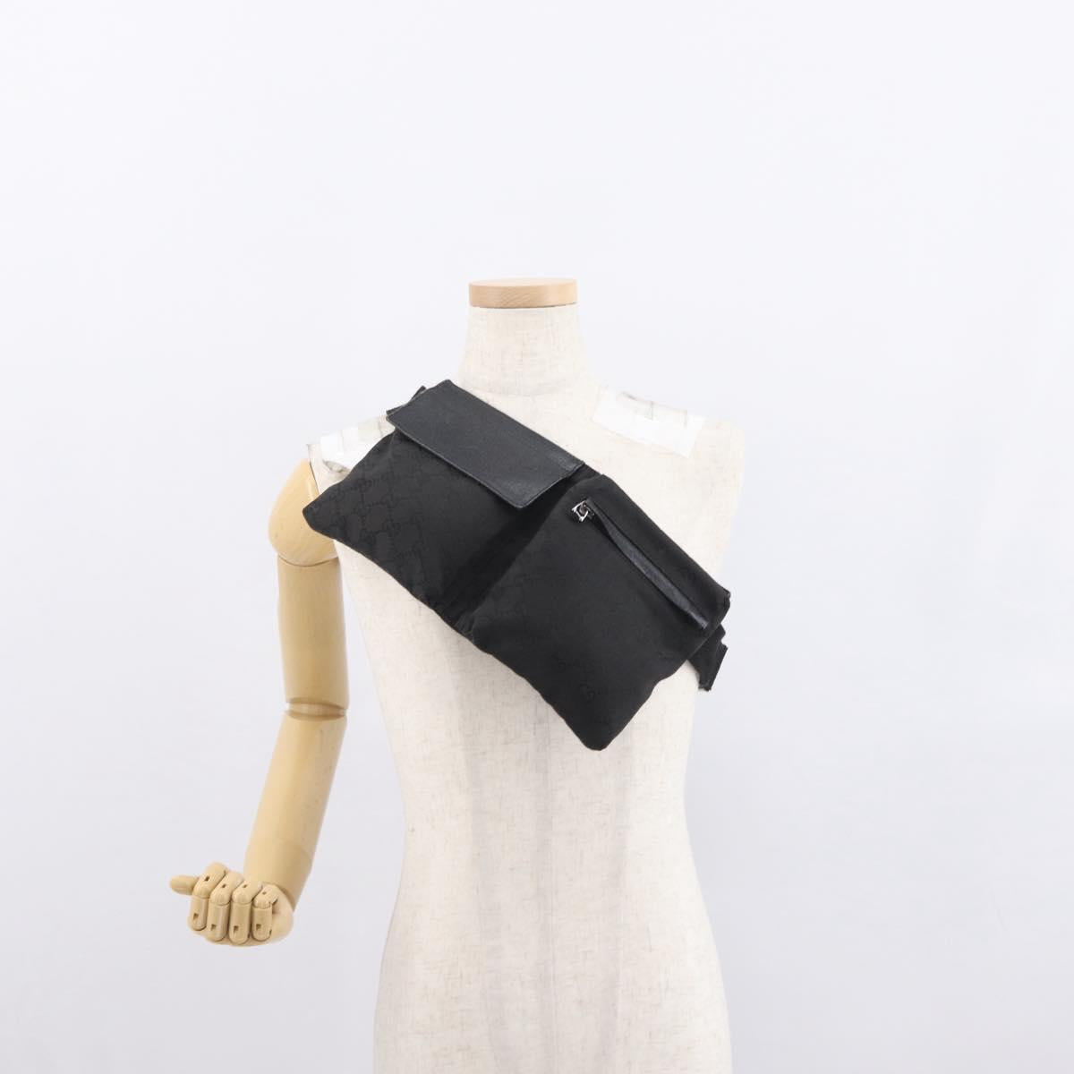GUCCI GG Canvas Waist bag Black Silver 28566 Auth 168615
