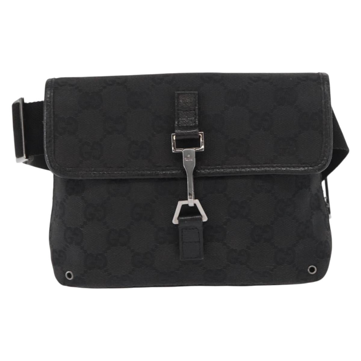 GUCCI GG Canvas Jackie Waist bag Black Silver 92543 Auth 168617
