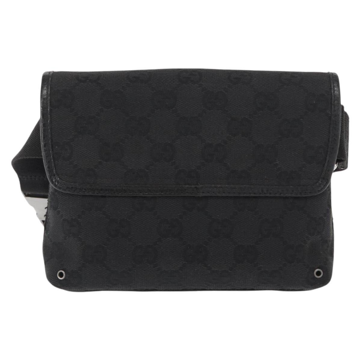 GUCCI GG Canvas Jackie Waist bag Black Silver 92543 Auth 168617