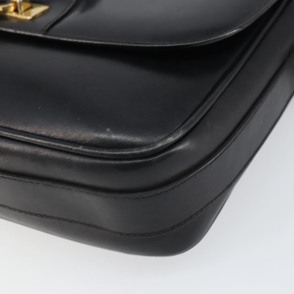 CELINE Shoulder Bag Leather Black Gold Auth 168618