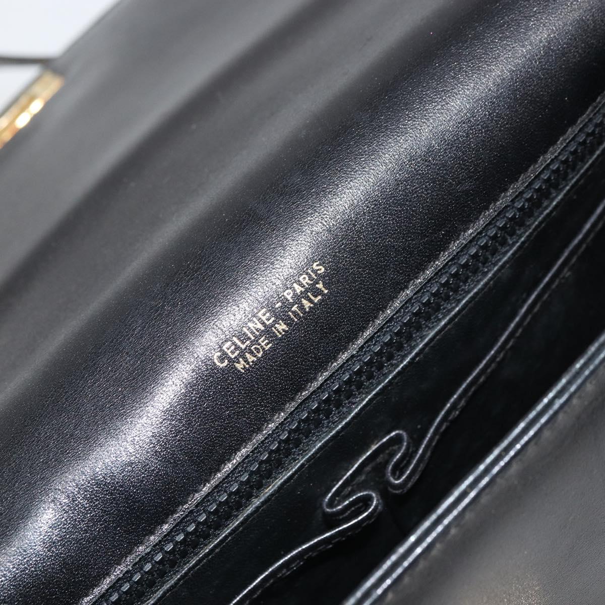CELINE Shoulder Bag Leather Black Gold Auth 168618