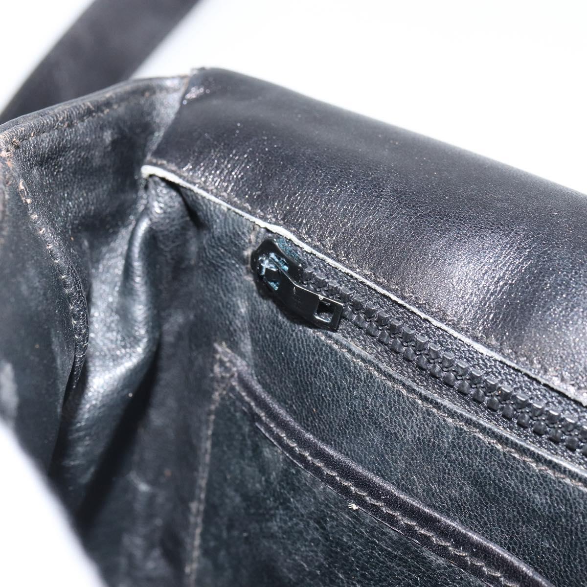 CELINE Shoulder Bag Leather Black Gold Auth 168618