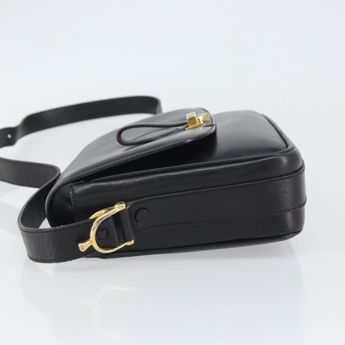 CELINE Shoulder Bag Leather Black Gold Auth 168618