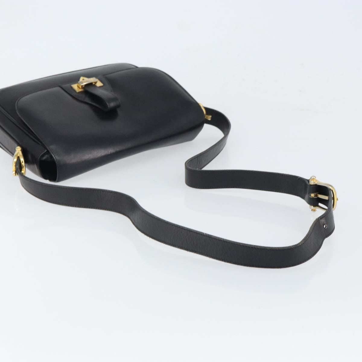 CELINE Shoulder Bag Leather Black Gold Auth 168618