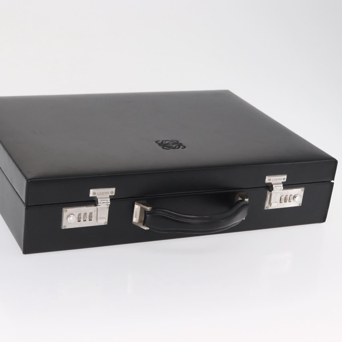 LOEWE Anagram Trunk Leather Black Silver Auth 168624