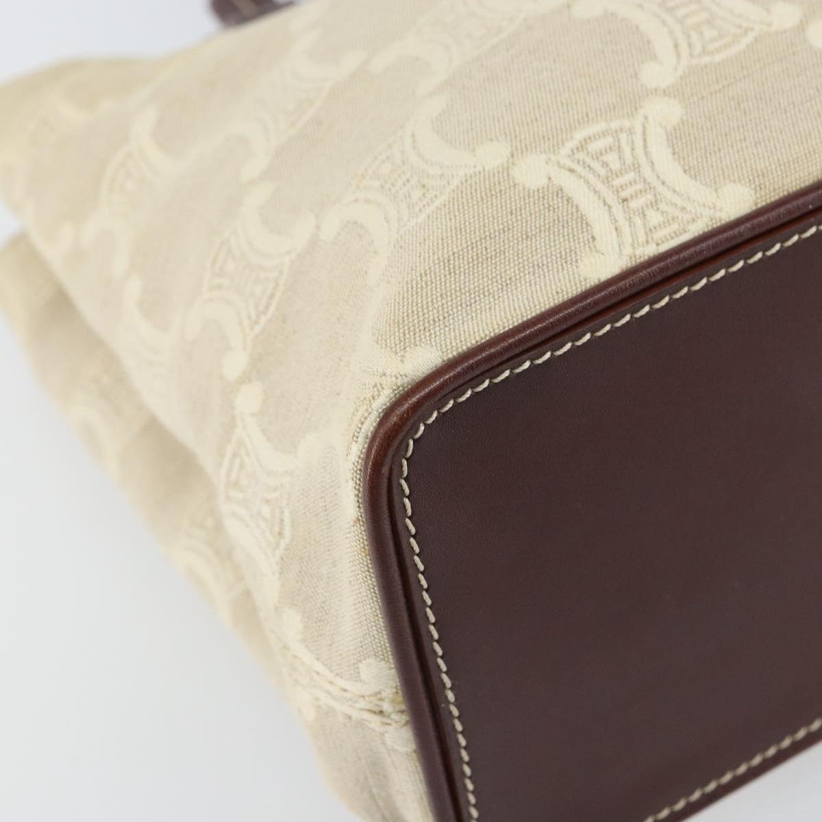 CELINE Macadam Canvas Hand Bag Beige Gold Auth 168626