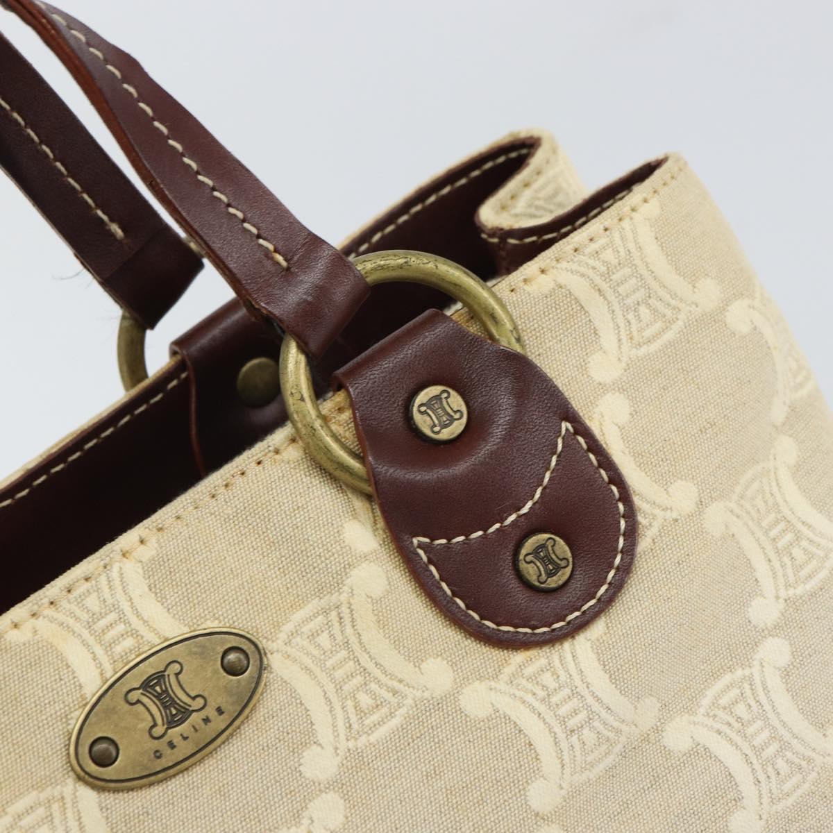 CELINE Macadam Canvas Hand Bag Beige Gold Auth 168626
