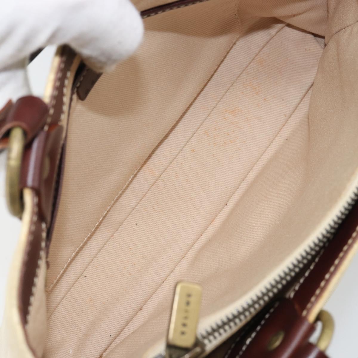 CELINE Macadam Canvas Hand Bag Beige Gold Auth 168626