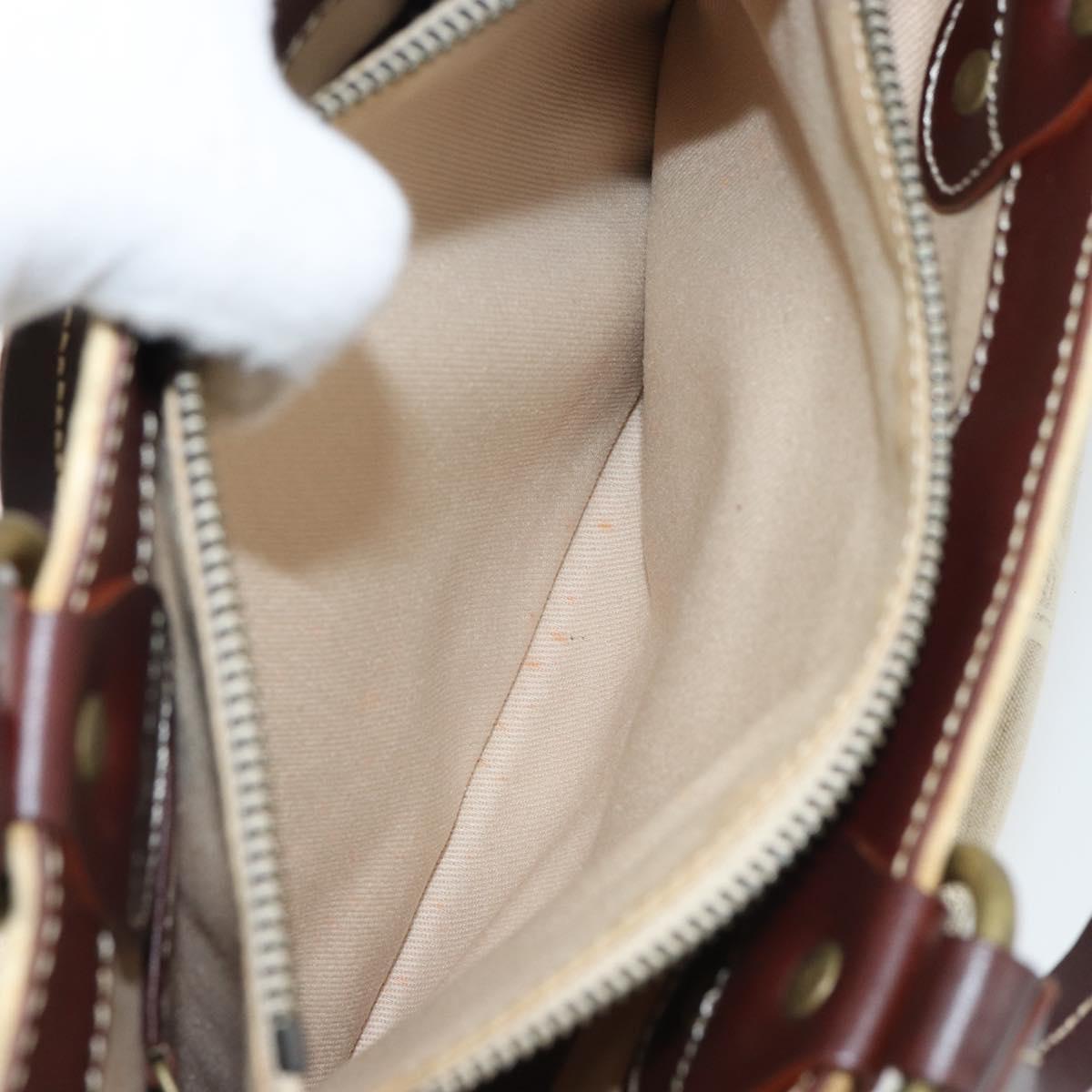 CELINE Macadam Canvas Hand Bag Beige Gold Auth 168626