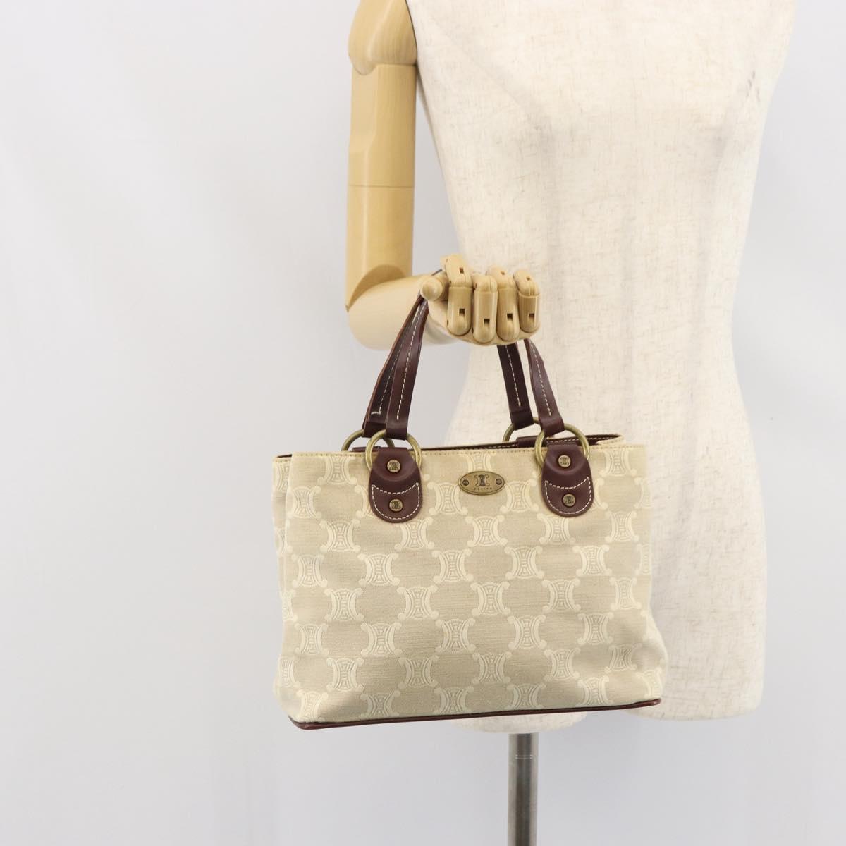 CELINE Macadam Canvas Hand Bag Beige Gold Auth 168626