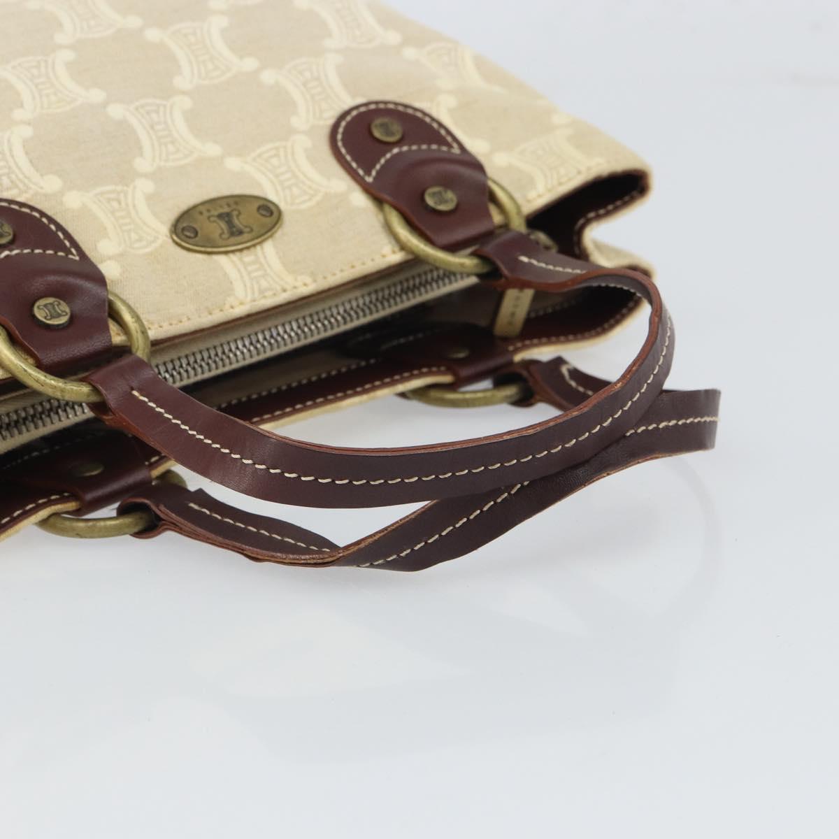 CELINE Macadam Canvas Hand Bag Beige Gold Auth 168626