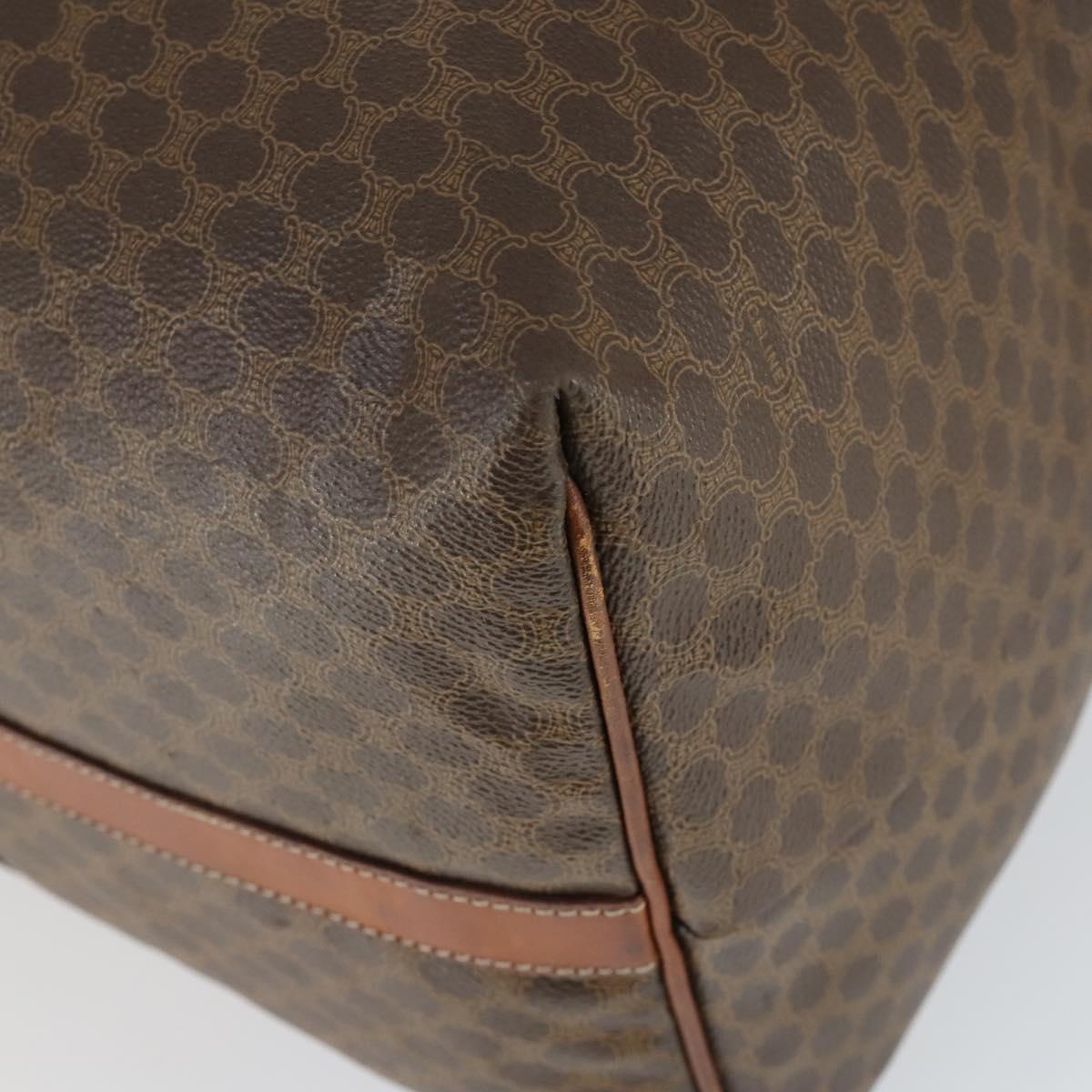 CELINE Macadam Canvas Boston Bag PVC Leather Brown Gold Auth 168631