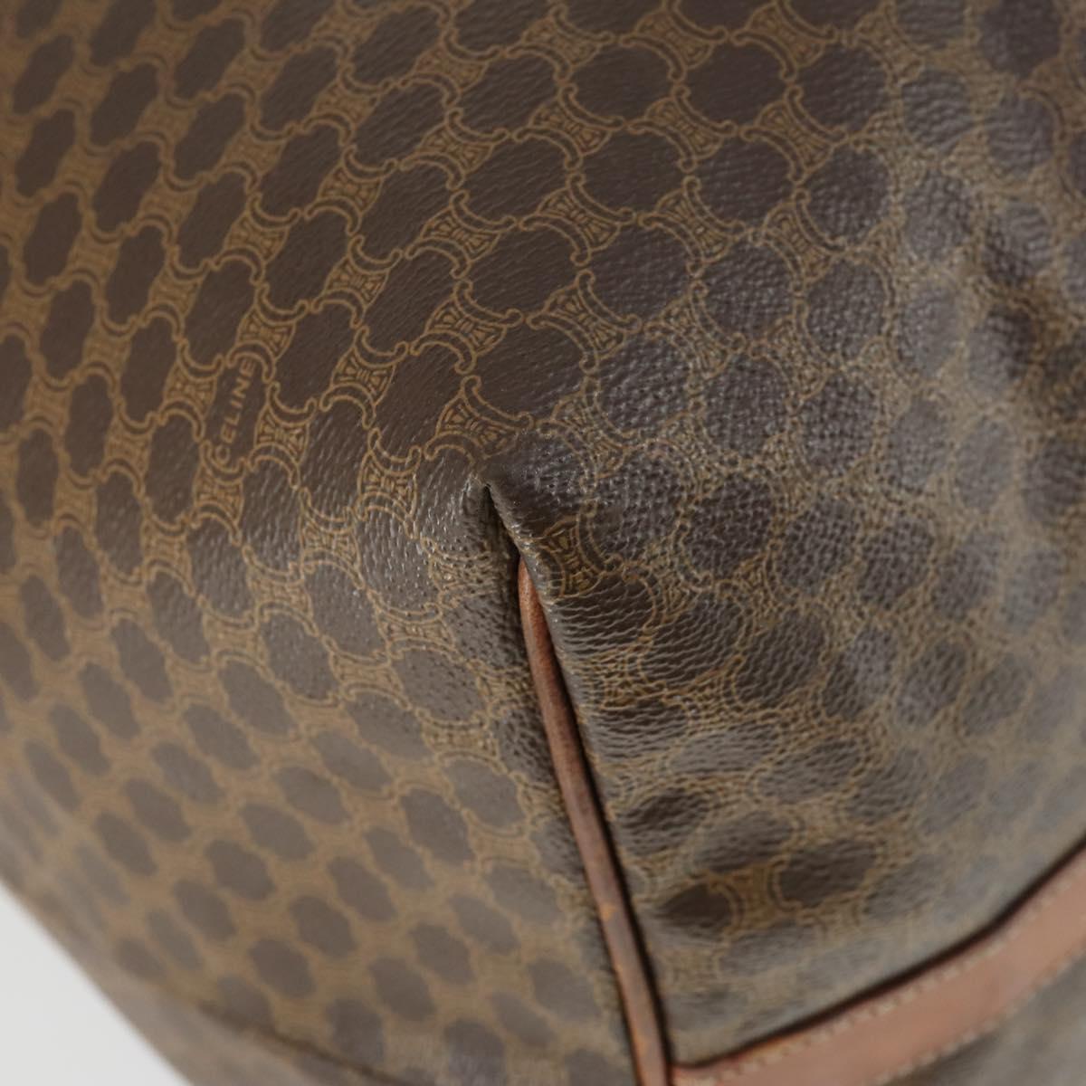CELINE Macadam Canvas Boston Bag PVC Leather Brown Gold Auth 168631