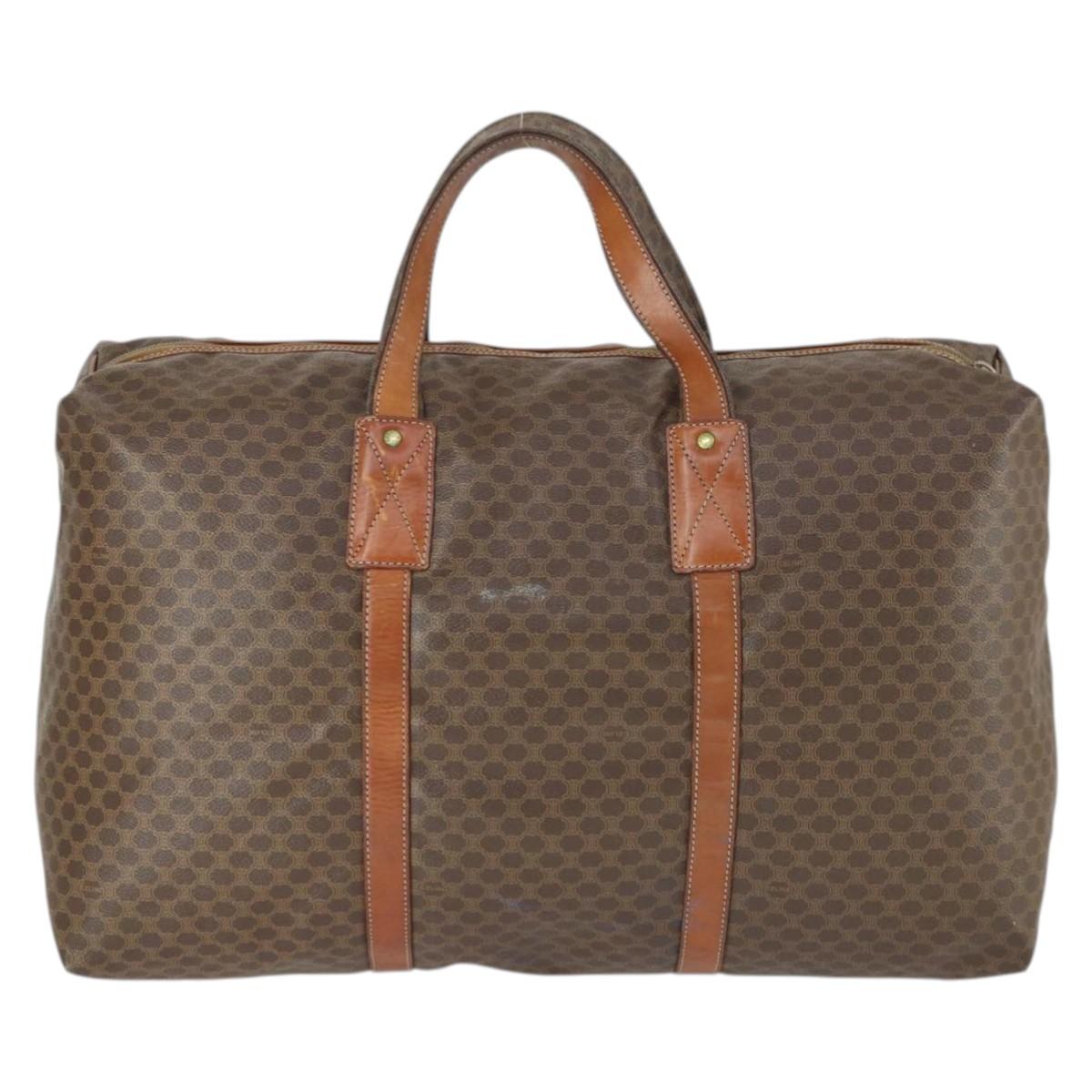 CELINE Macadam Canvas Boston Bag PVC Leather Brown Gold Auth 168631