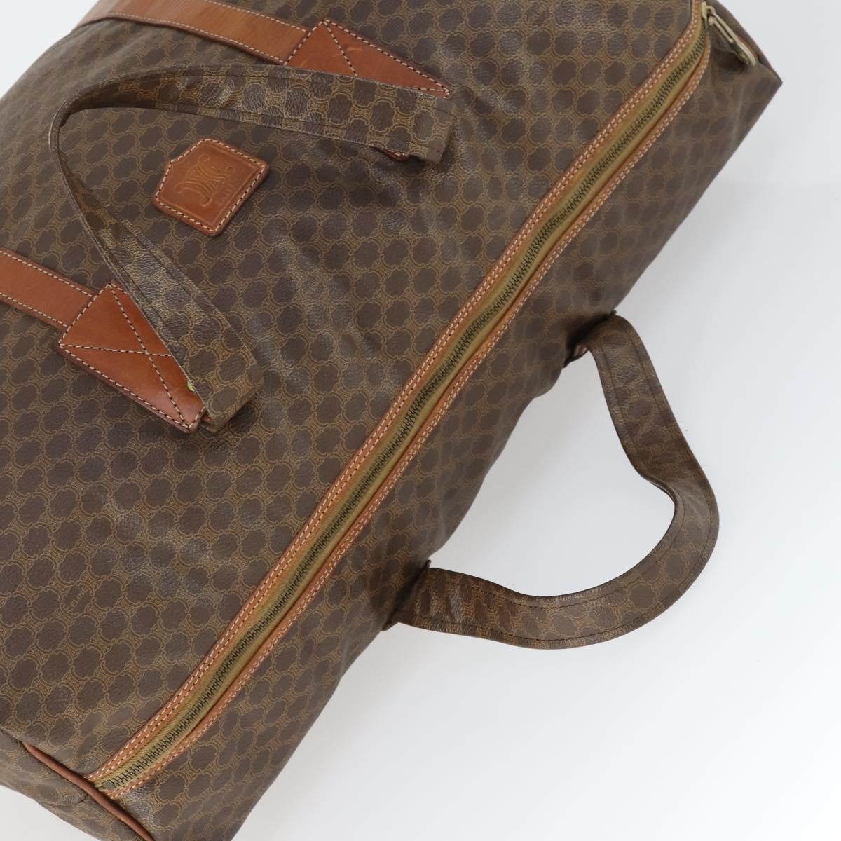 CELINE Macadam Canvas Boston Bag PVC Leather Brown Gold Auth 168631
